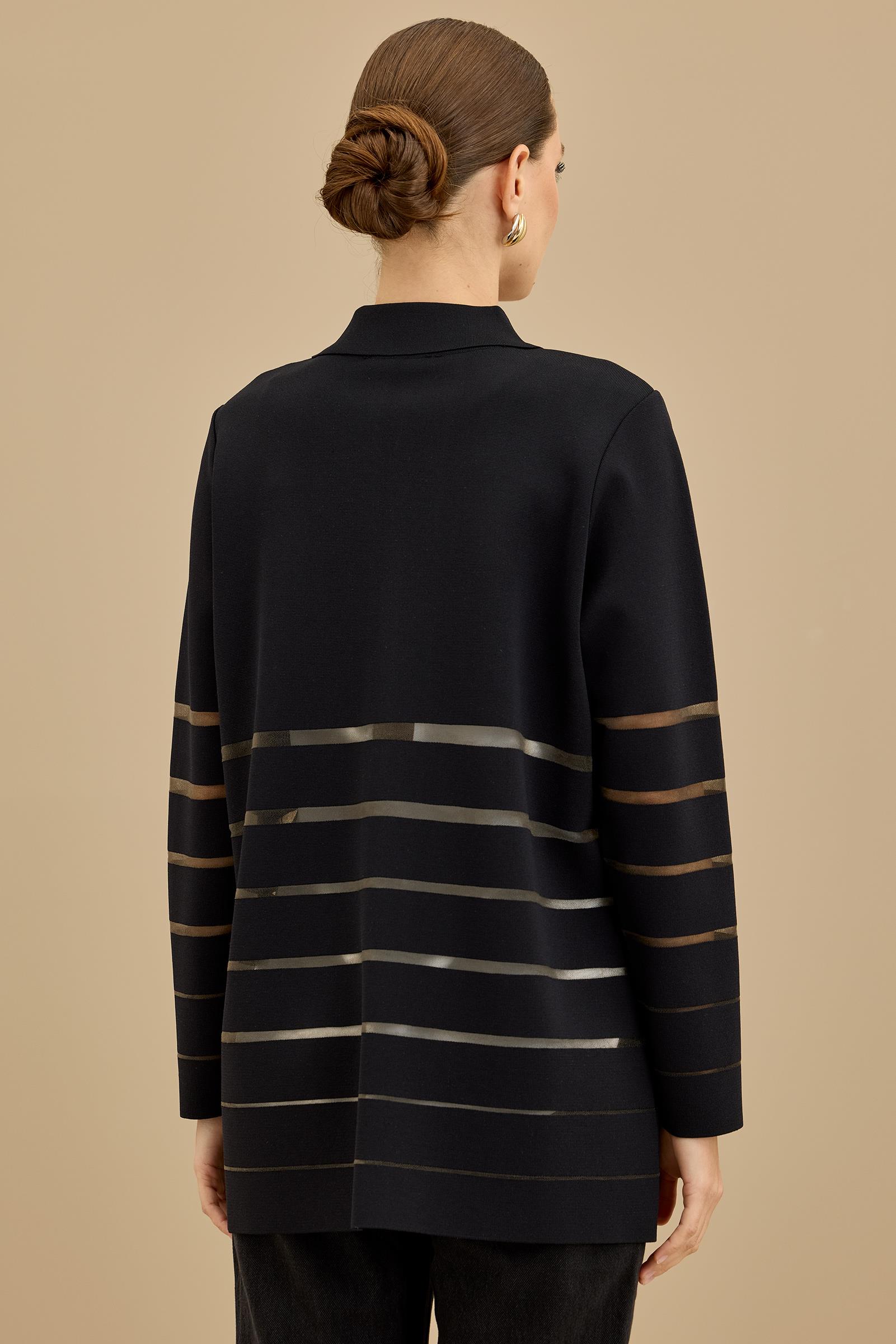 Örgü Detaylı Triko Rayon  Hırka SİYAH