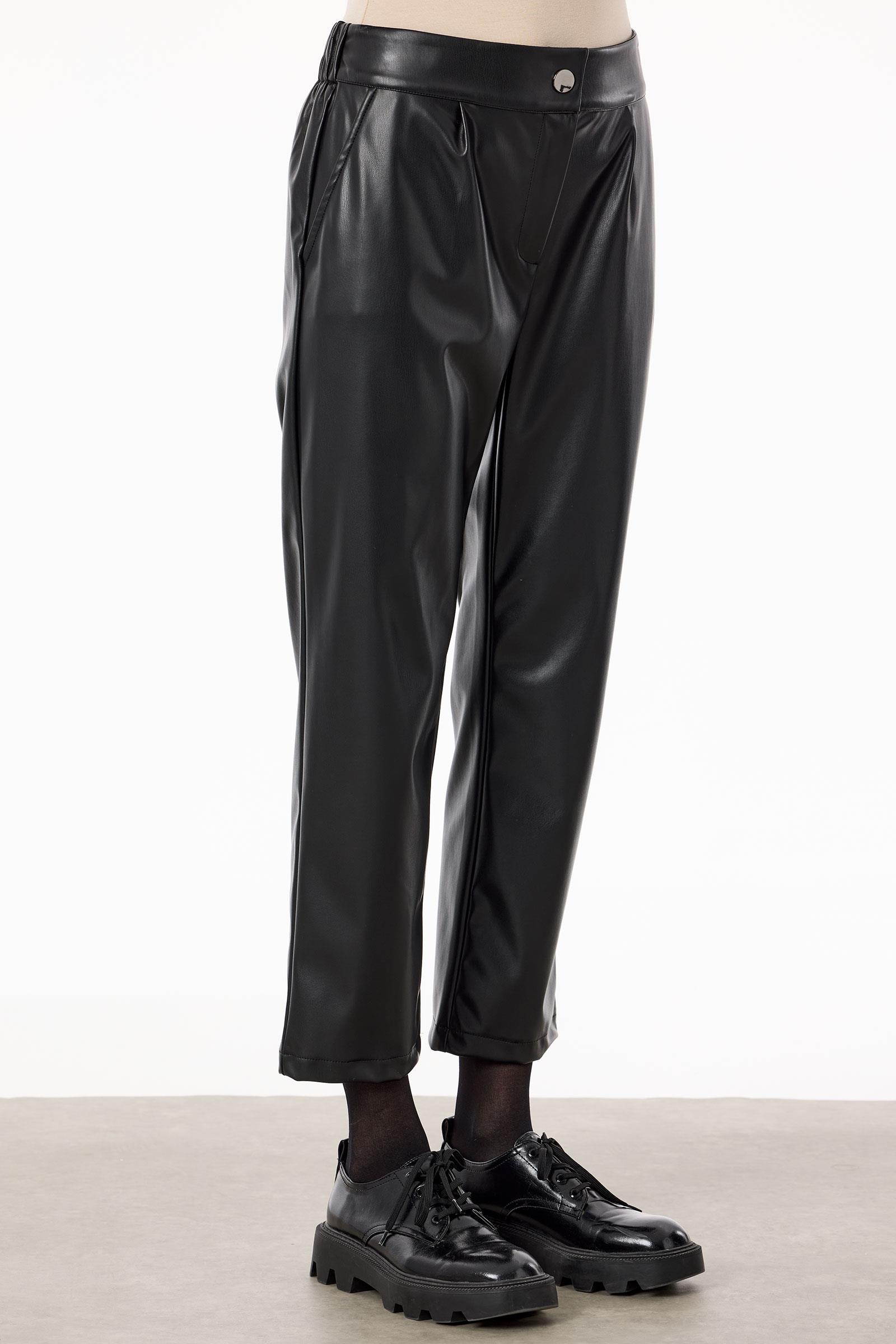 Paça Ve Yakası Nakışlı Deri Takım SİYAH