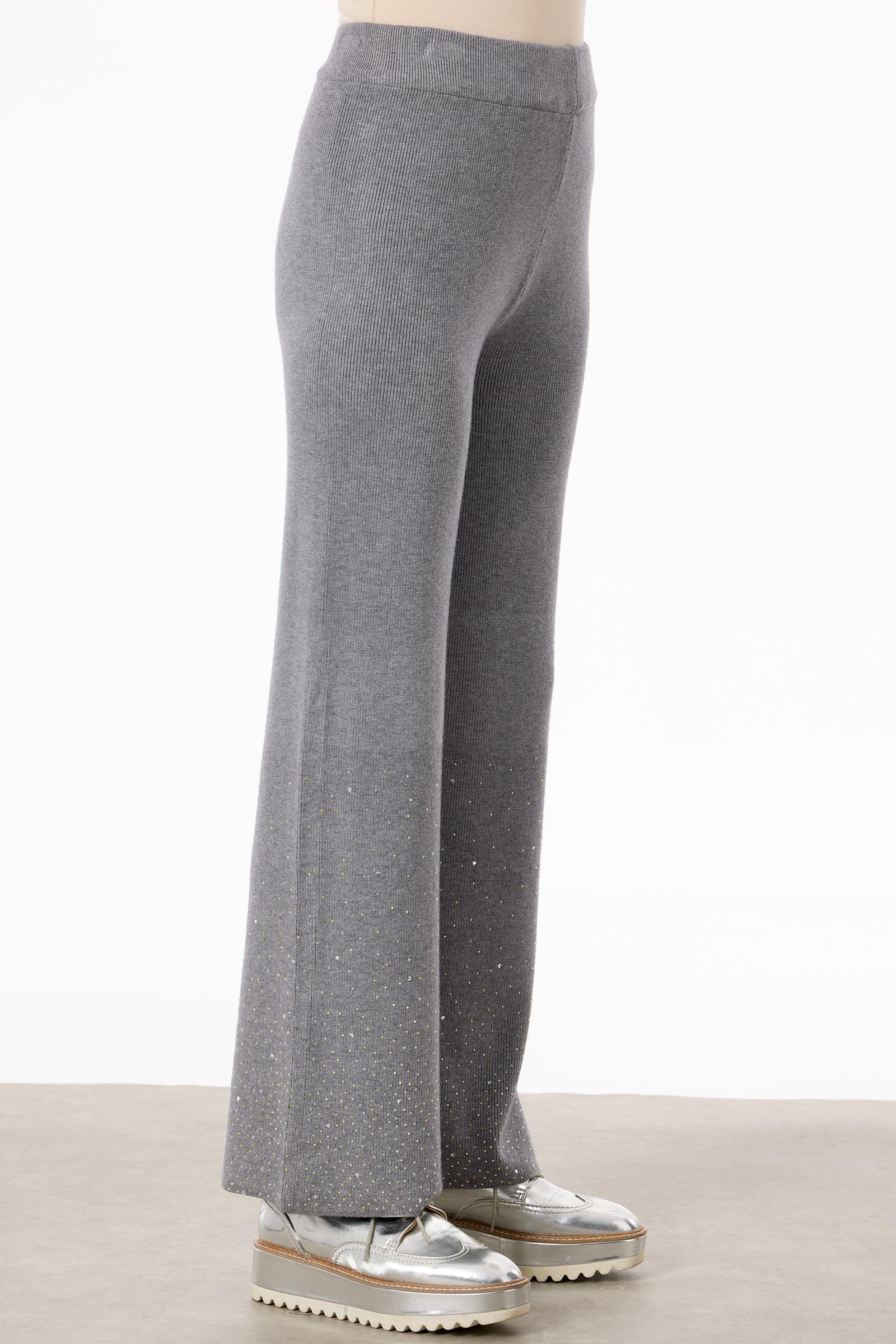 Paçası Taşlı Triko Takım GRİ