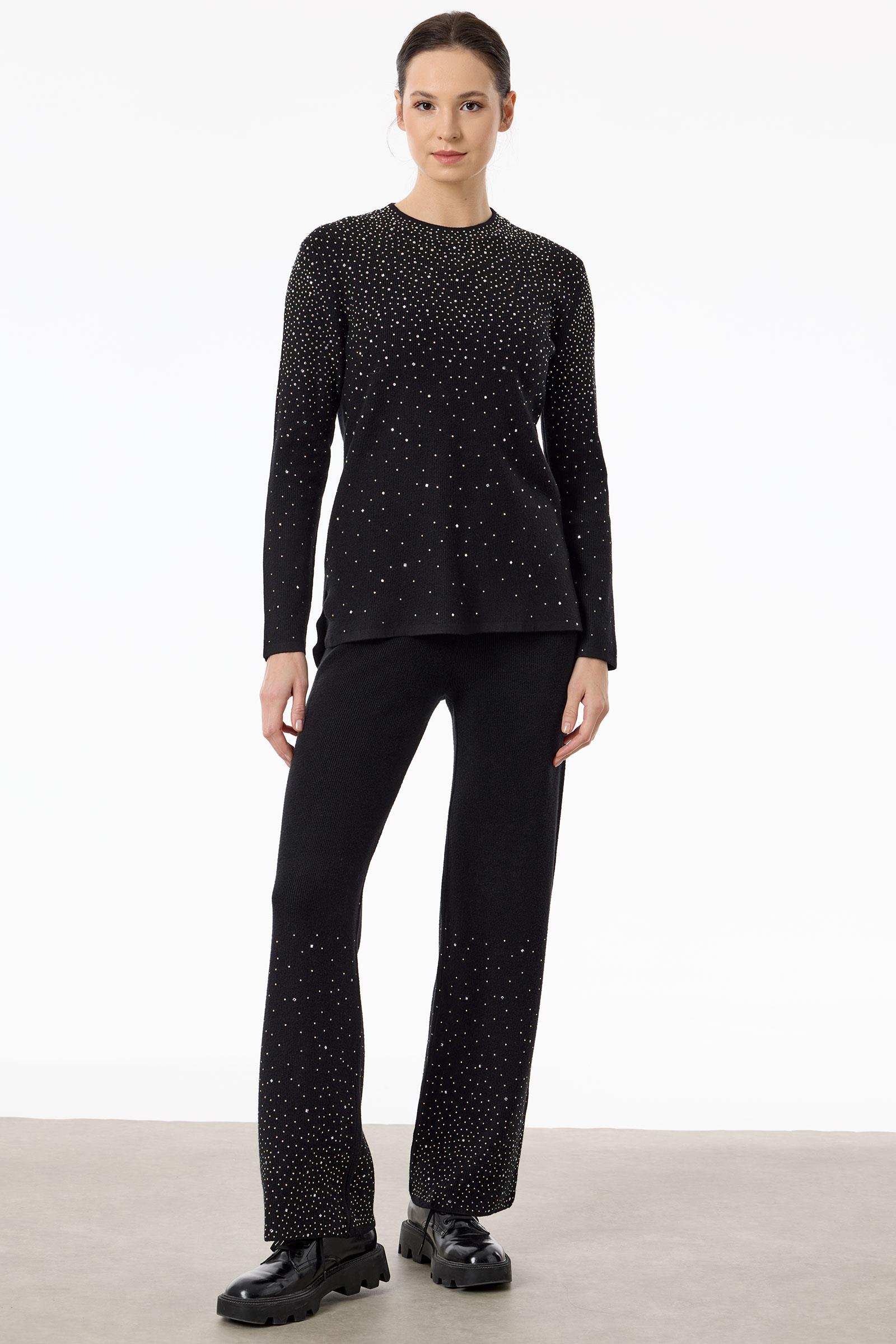 Paçası Taşlı Triko Takım SİYAH