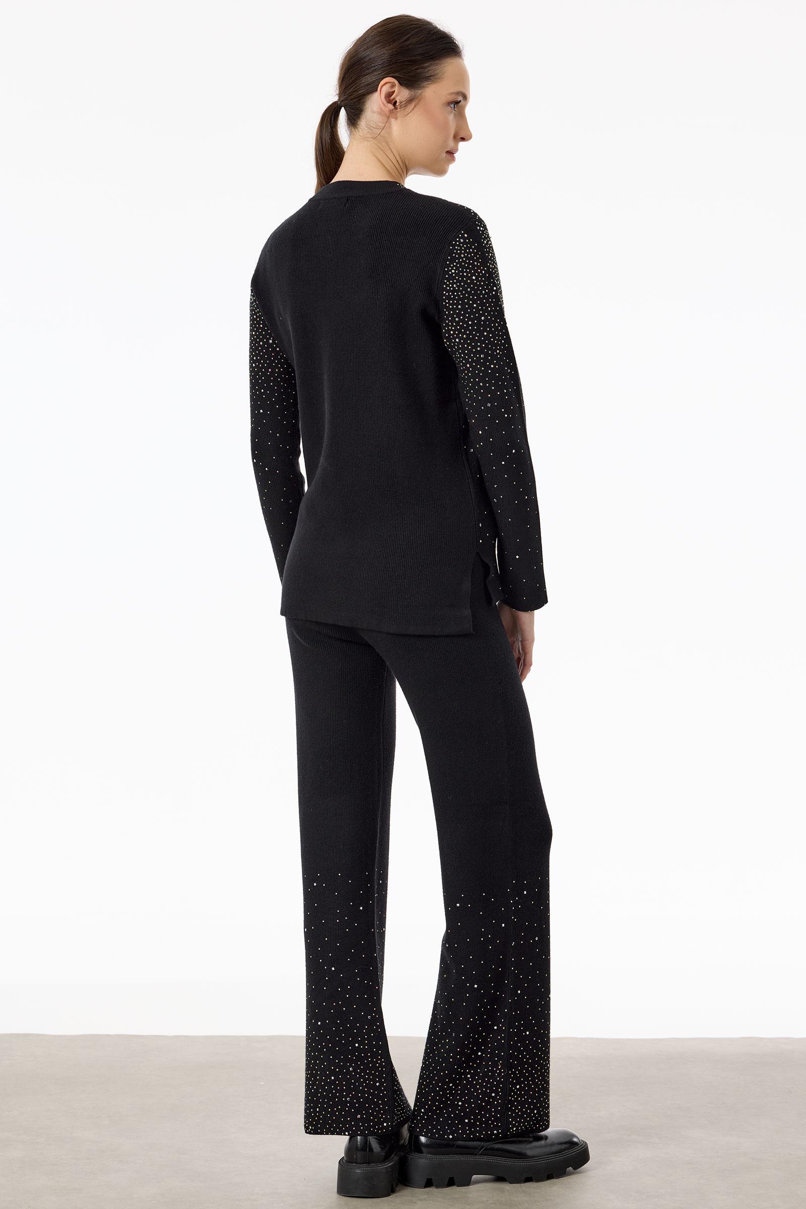 Paçası Taşlı Triko Takım SİYAH