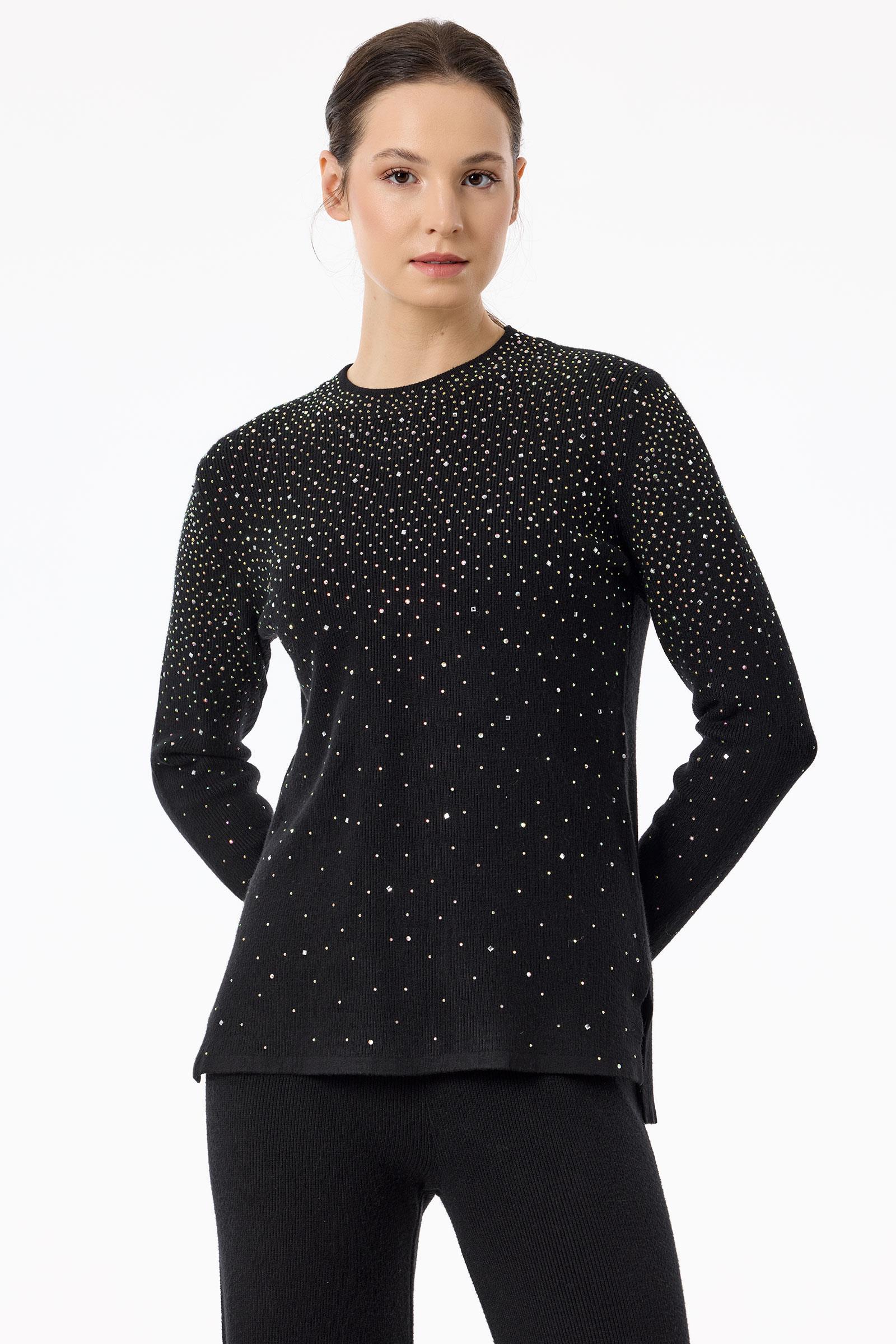 Paçası Taşlı Triko Takım SİYAH