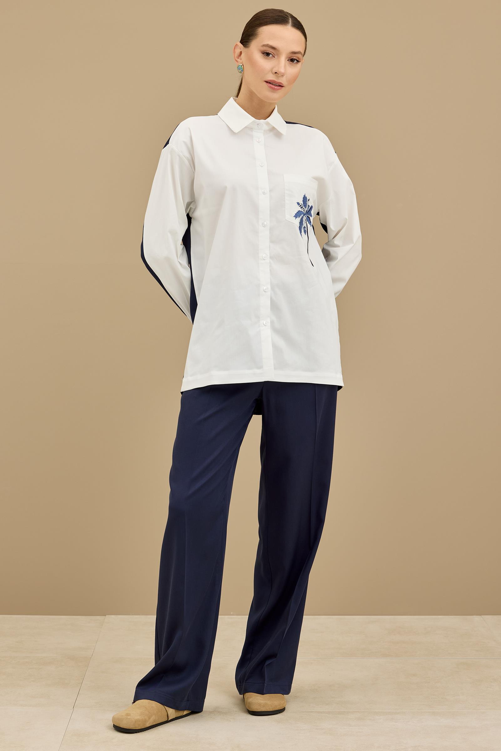 Palmiye Nakışlı Poplin Kombinli Takım LACİVERT