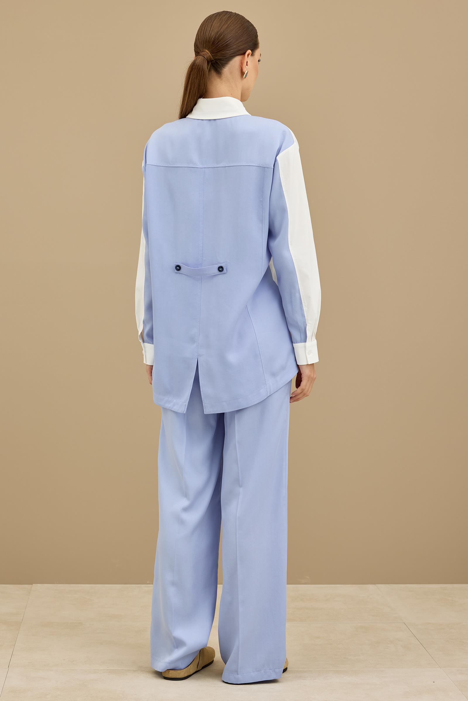 Palmiye Nakışlı Poplin Kombinli Takım MAVİ