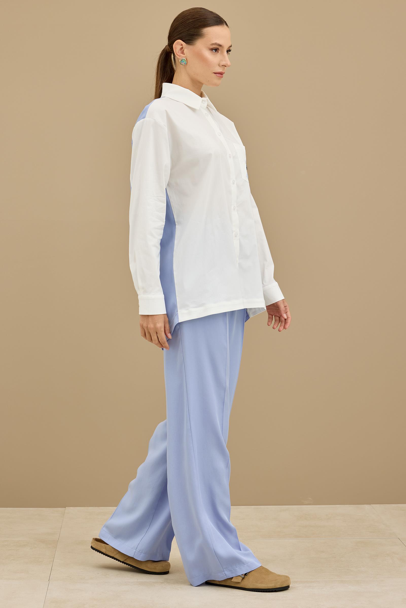 Palmiye Nakışlı Poplin Kombinli Takım MAVİ