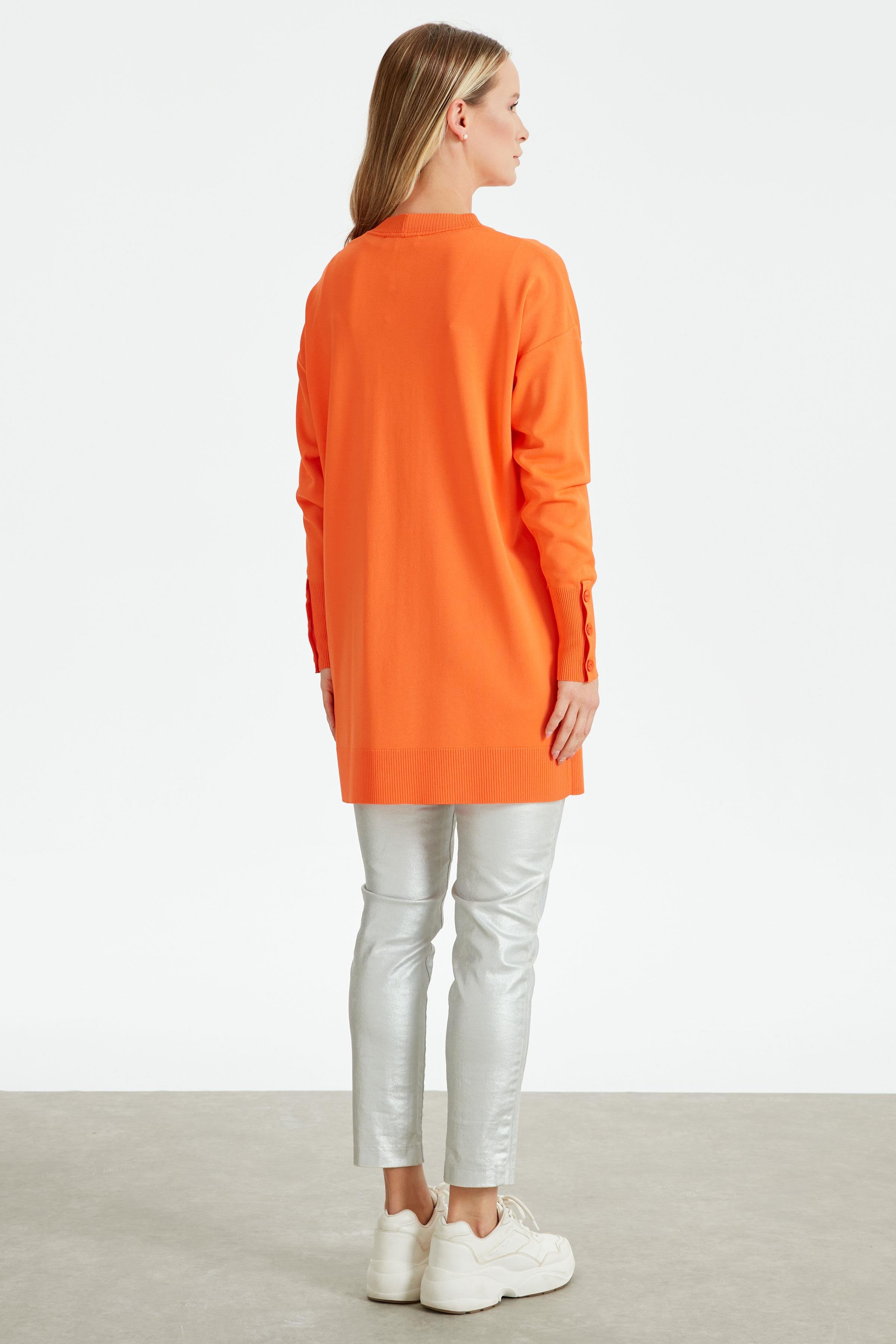 PATI VE KOLU ÇİZGİ DETAYLI RAYON HIRKA ORANJ