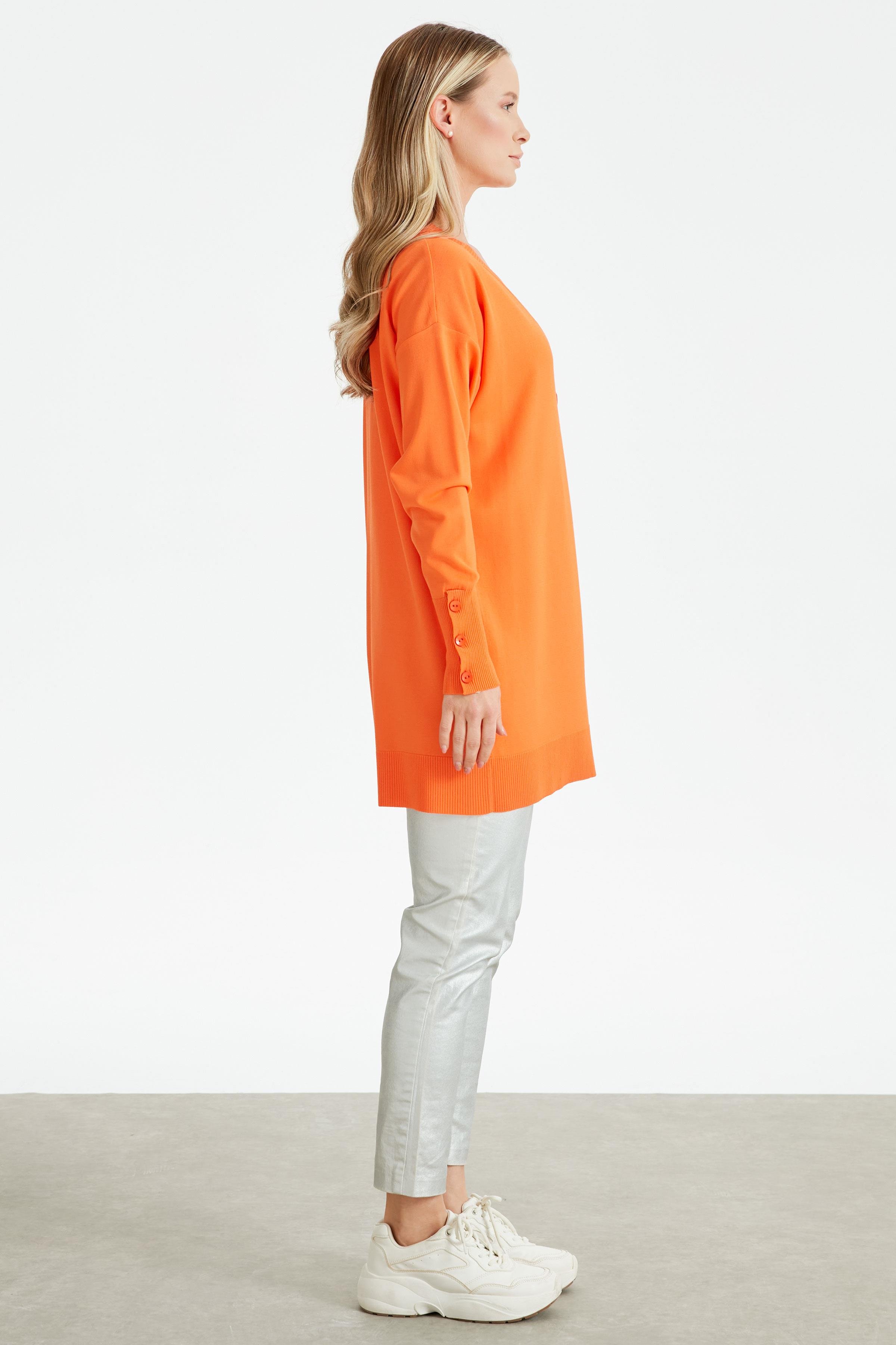 PATI VE KOLU ÇİZGİ DETAYLI RAYON HIRKA ORANJ