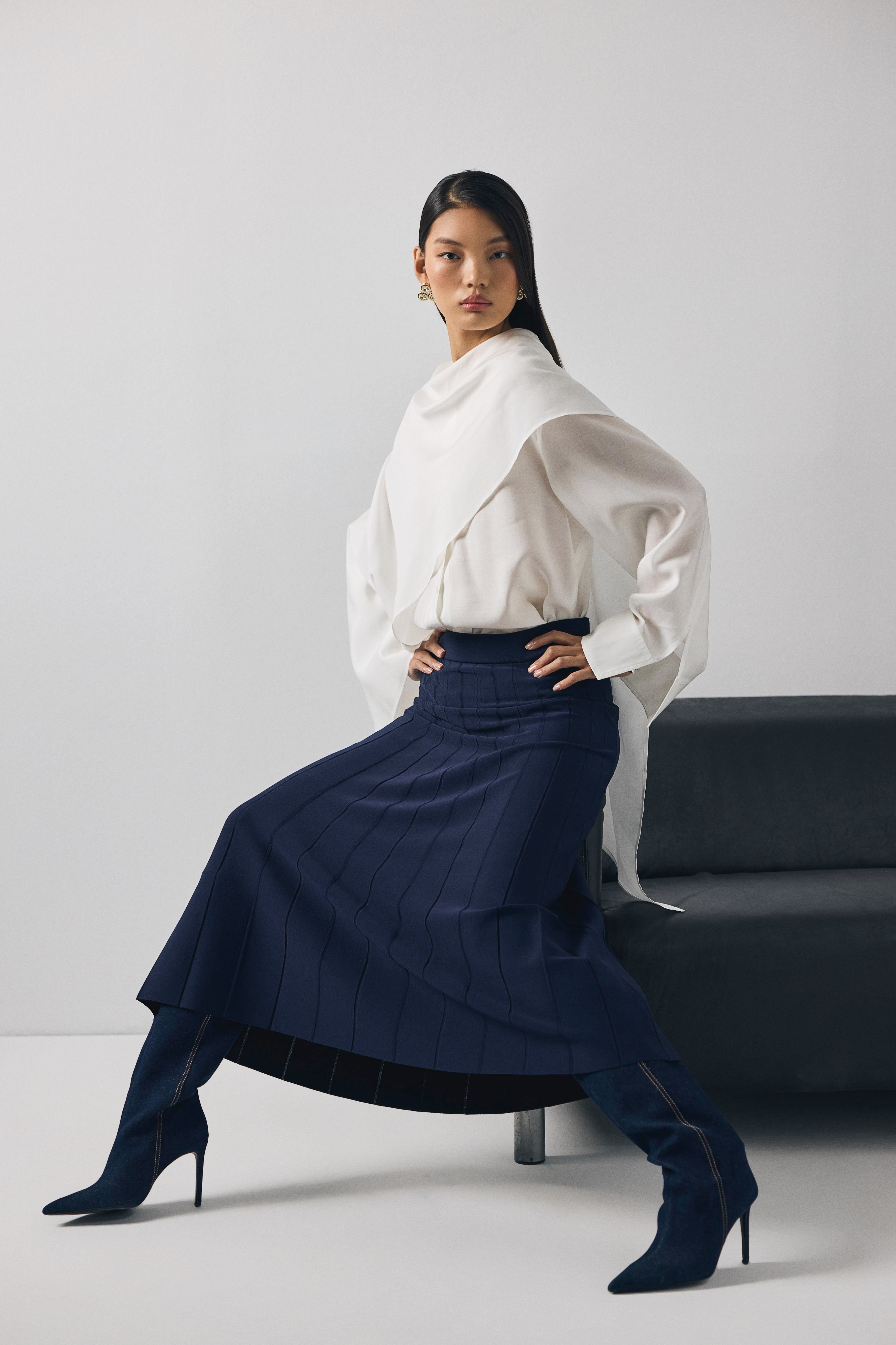 Pliseli Rayon Etek LACİVERT