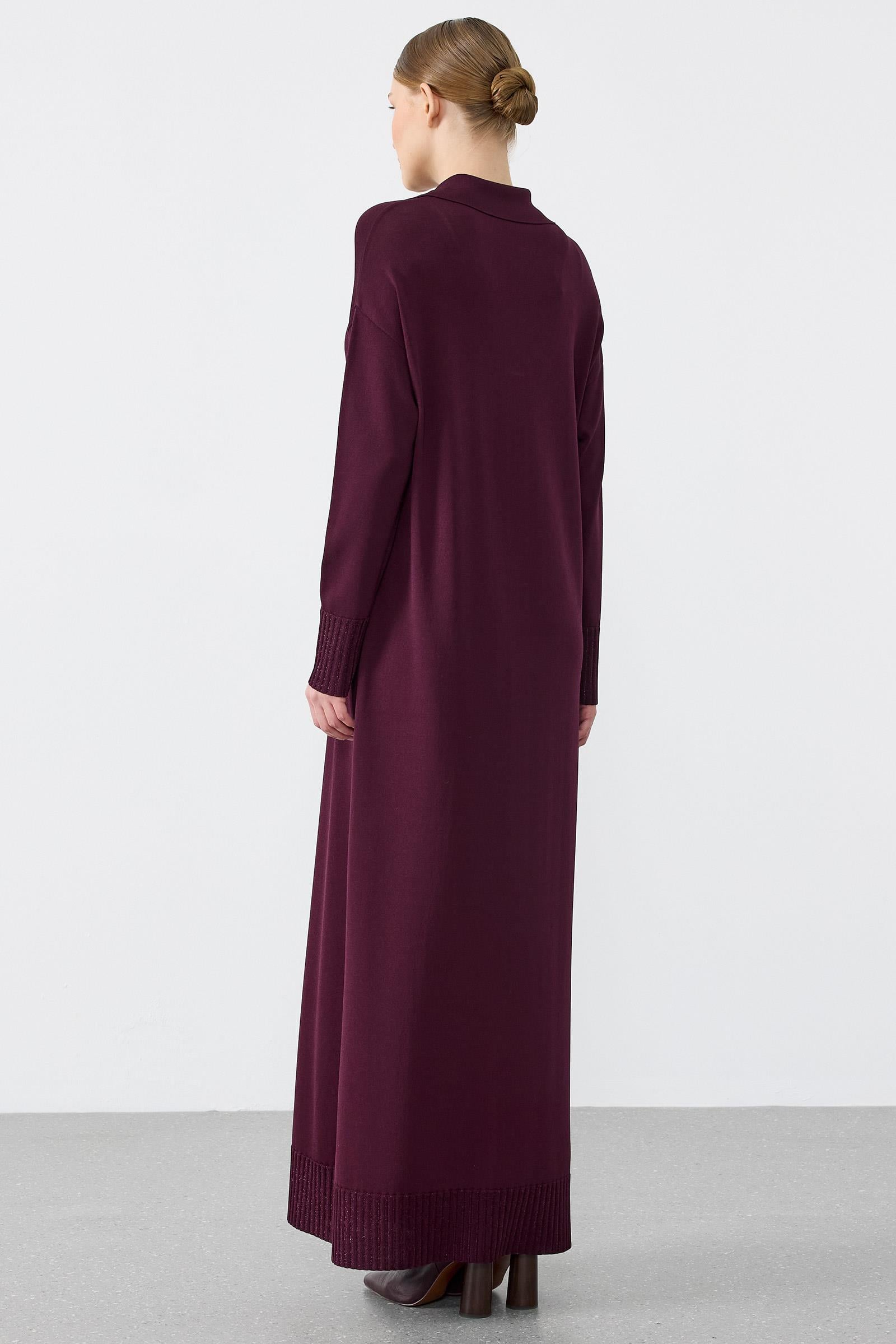 Pola Yaka Düğmeli Rayon Elbise MÜRDÜM
