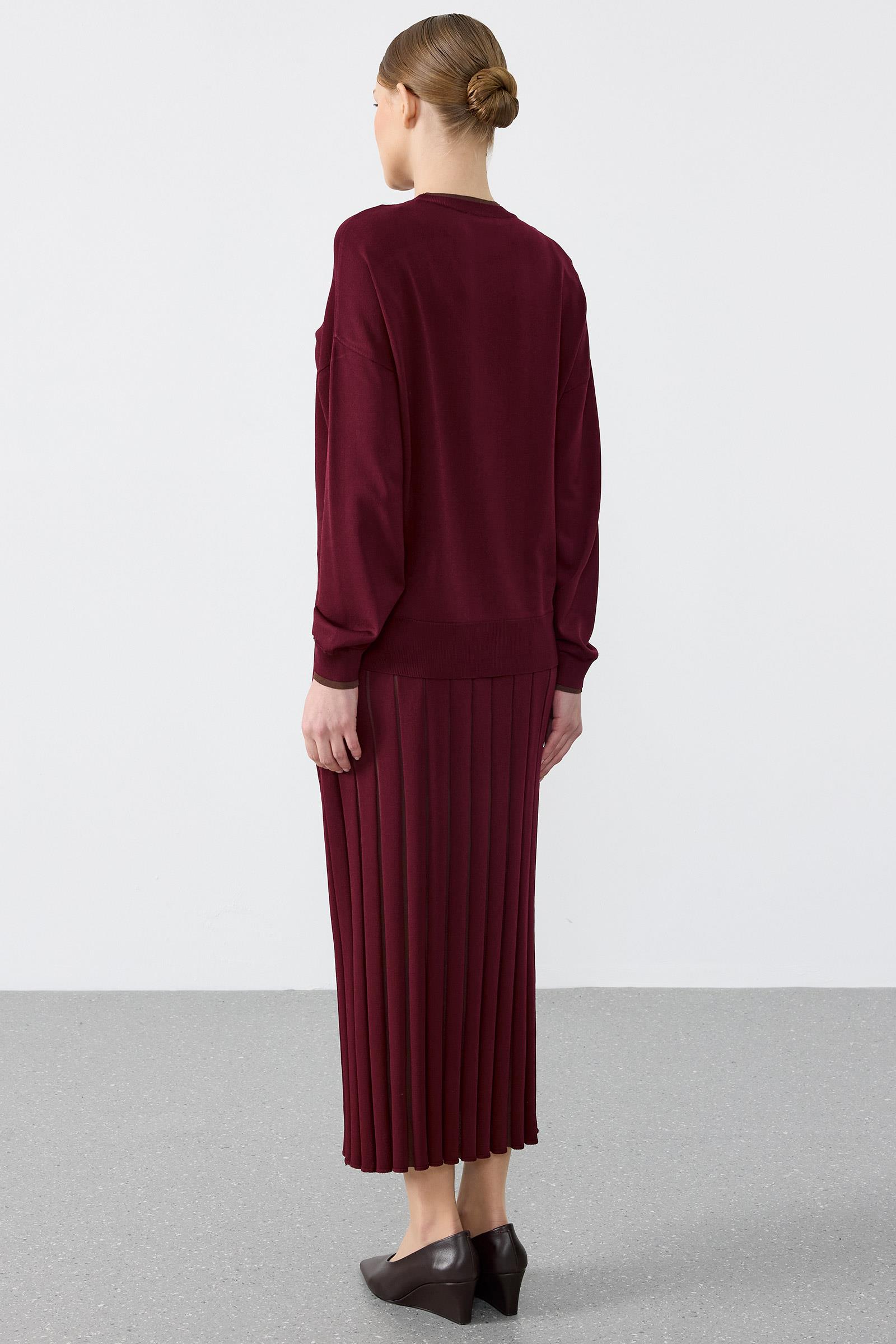 Renk Bloklu Etekli Bluz Rayon Takım BORDO