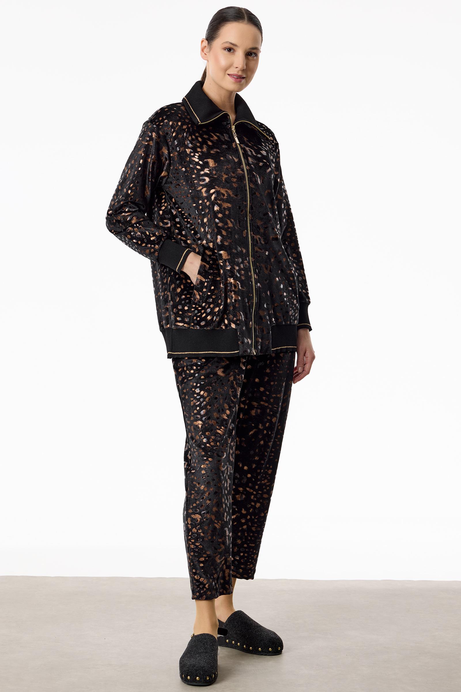 Ribana Detaylı Leopar Desenli Takım SİYAH
