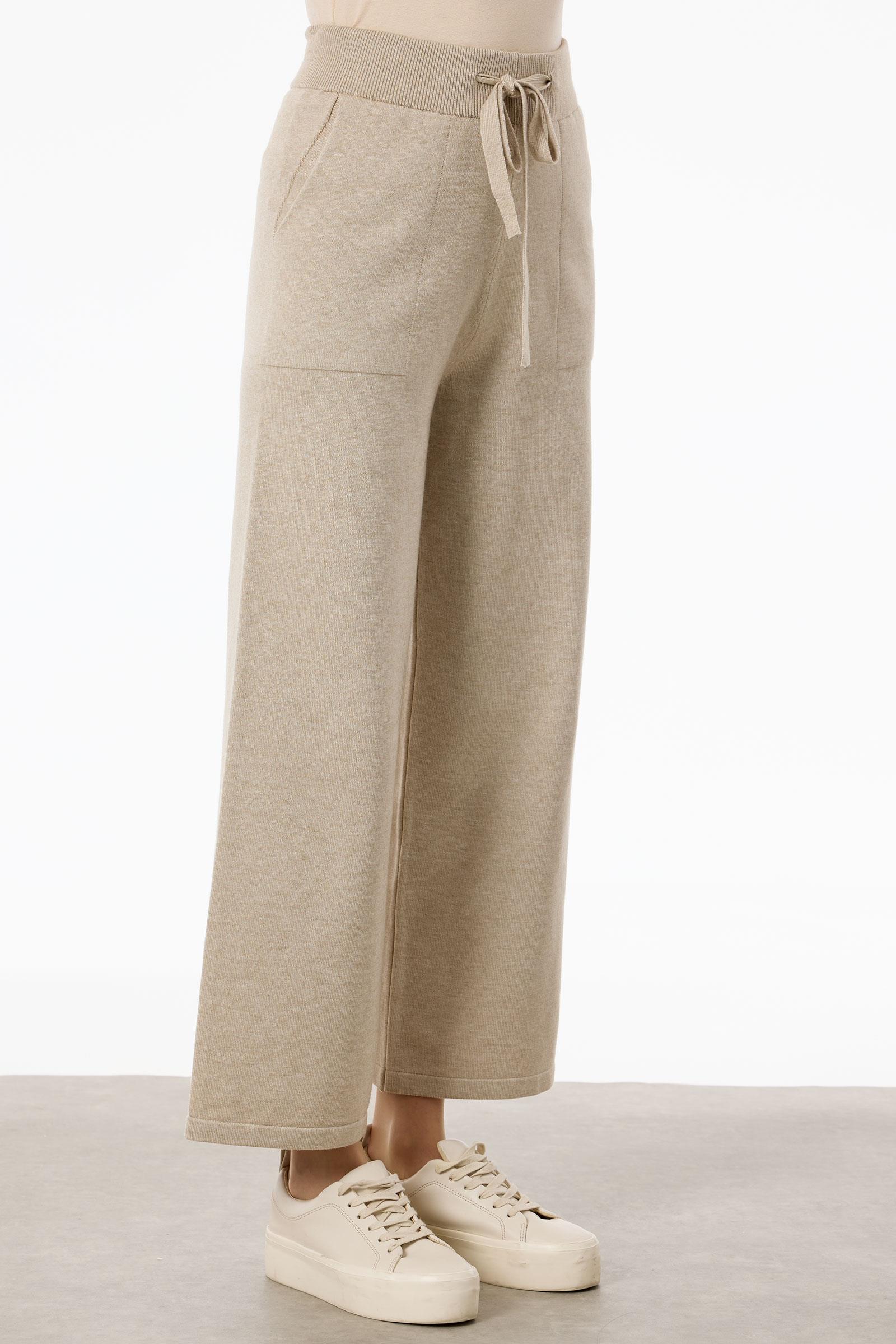 Saç Örgüsü Üzerine Taş Baskılı Pantolonlu Triko Takım HAKİ