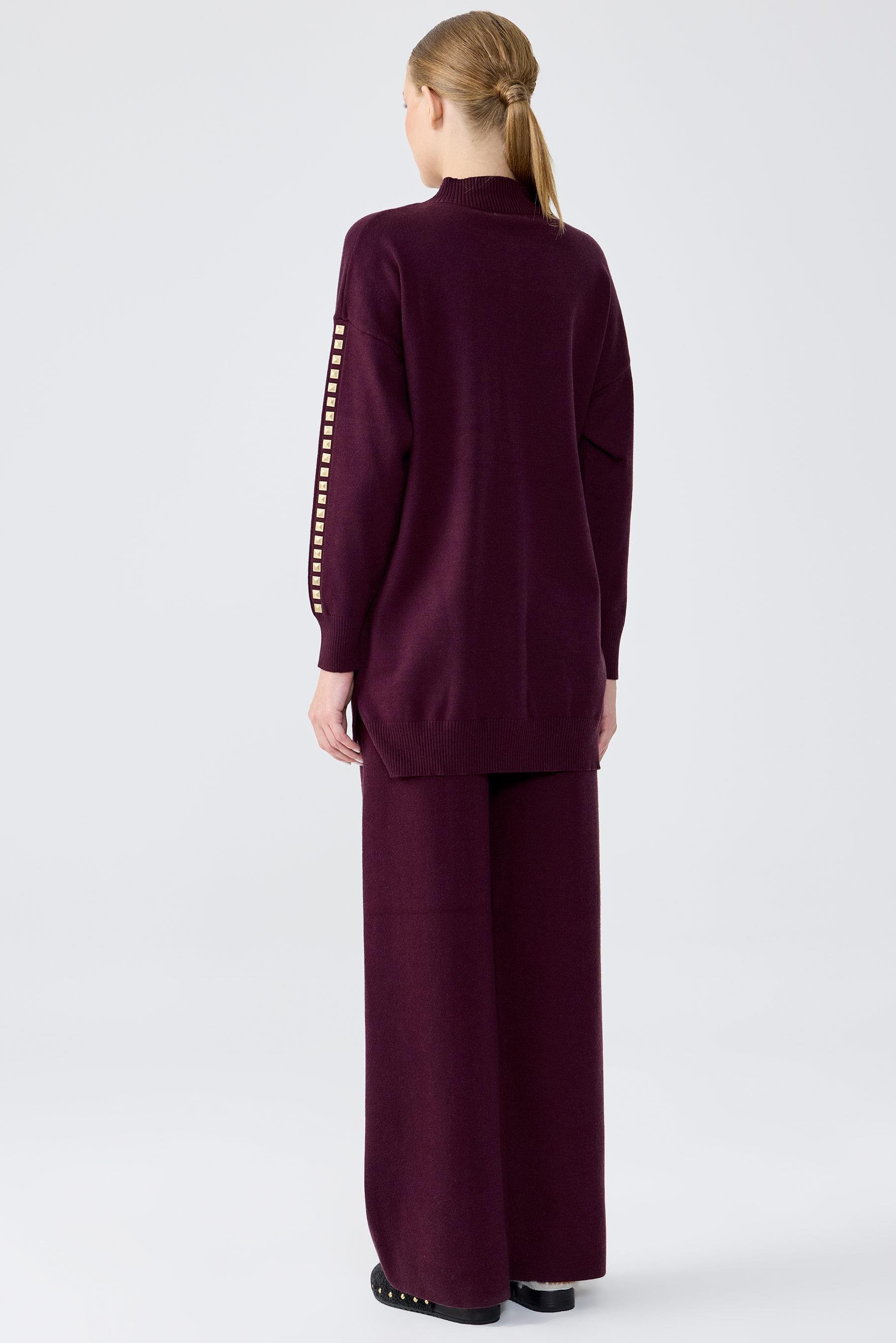 Şerit Taş İşlemeli Tunik Pantolon Takım MÜRDÜM