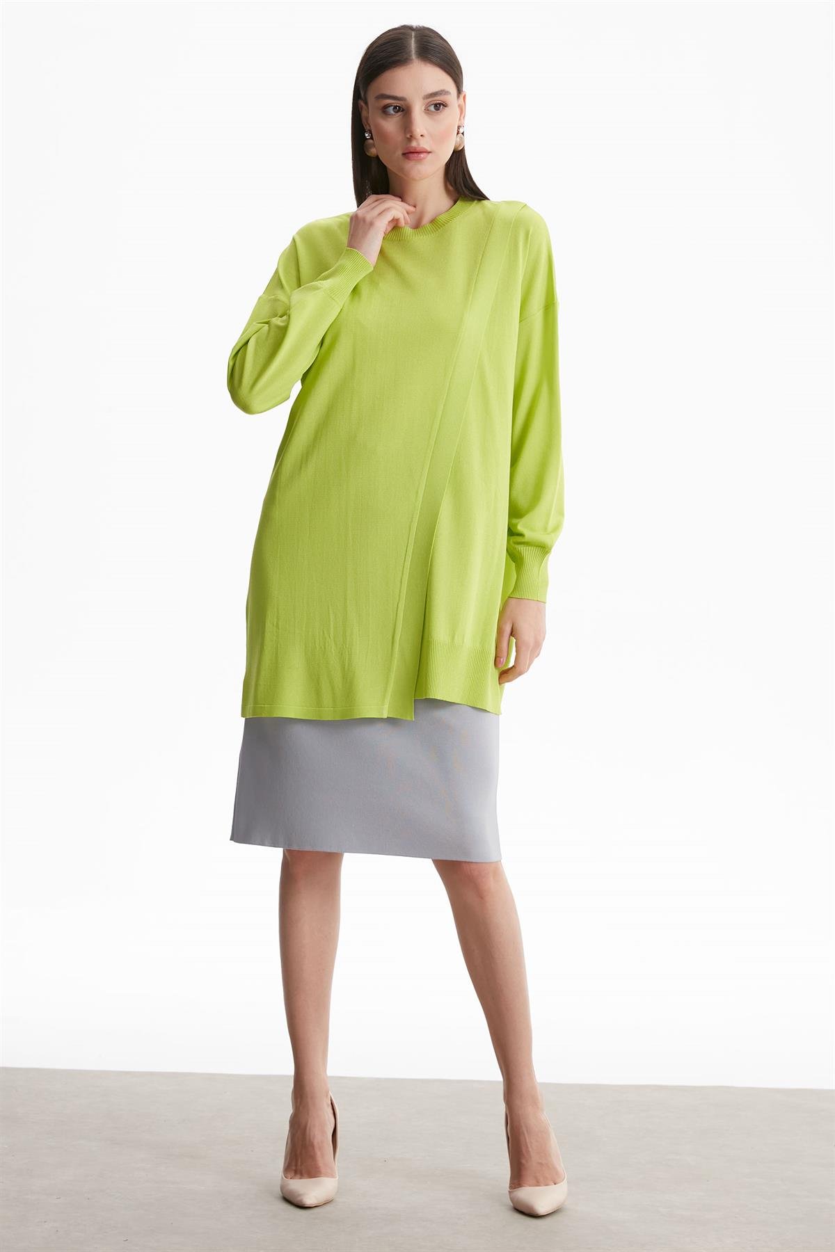 SIFIR YAKA KRUVAZE RAYON TUNİK NEON