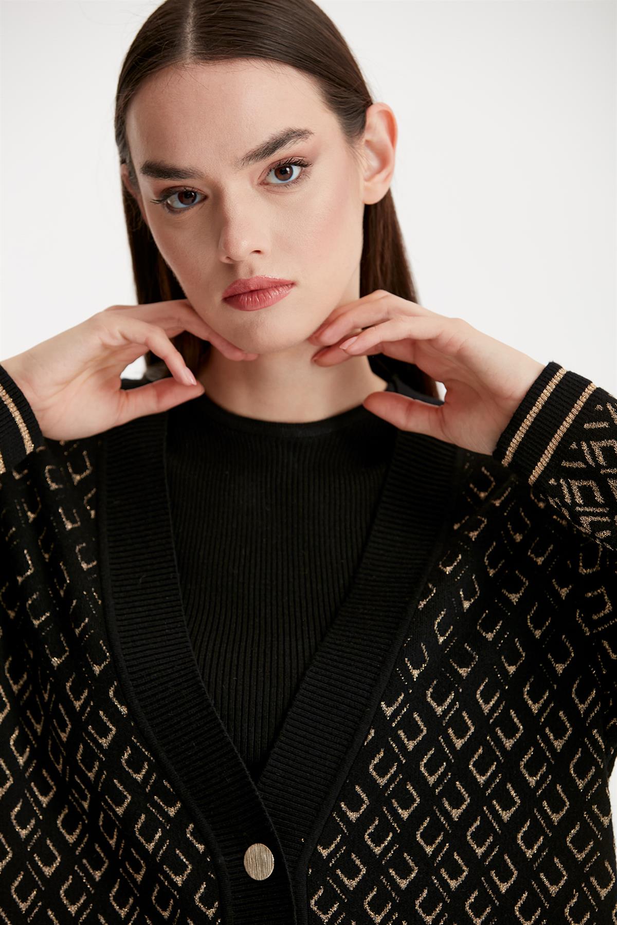 Sim Desenli Triko Hırka SİYAH