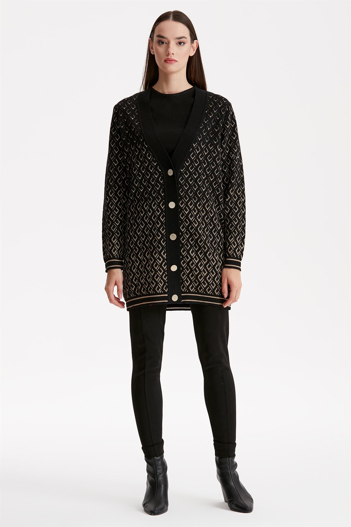 Sim Desenli Triko Hırka SİYAH