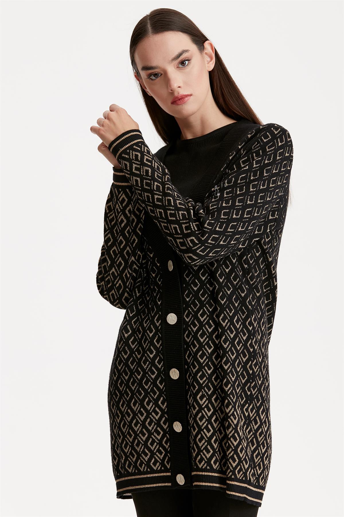 Sim Desenli Triko Hırka SİYAH