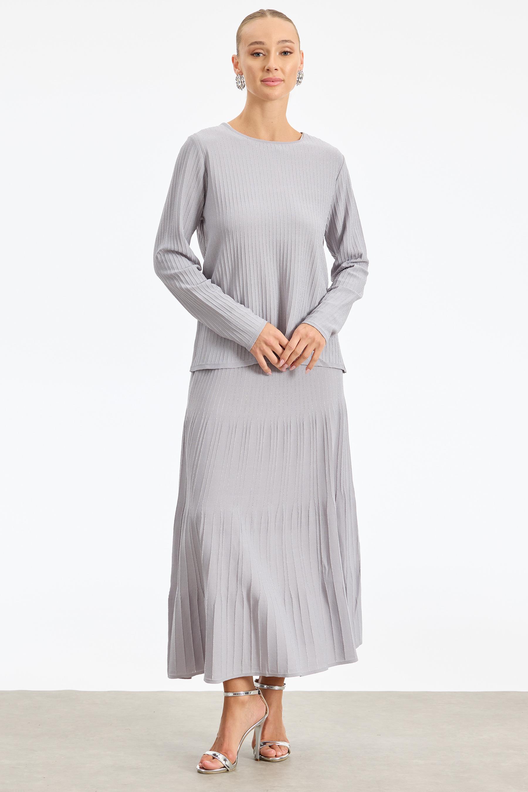 Simli Etekli Rayon Takım GRİ