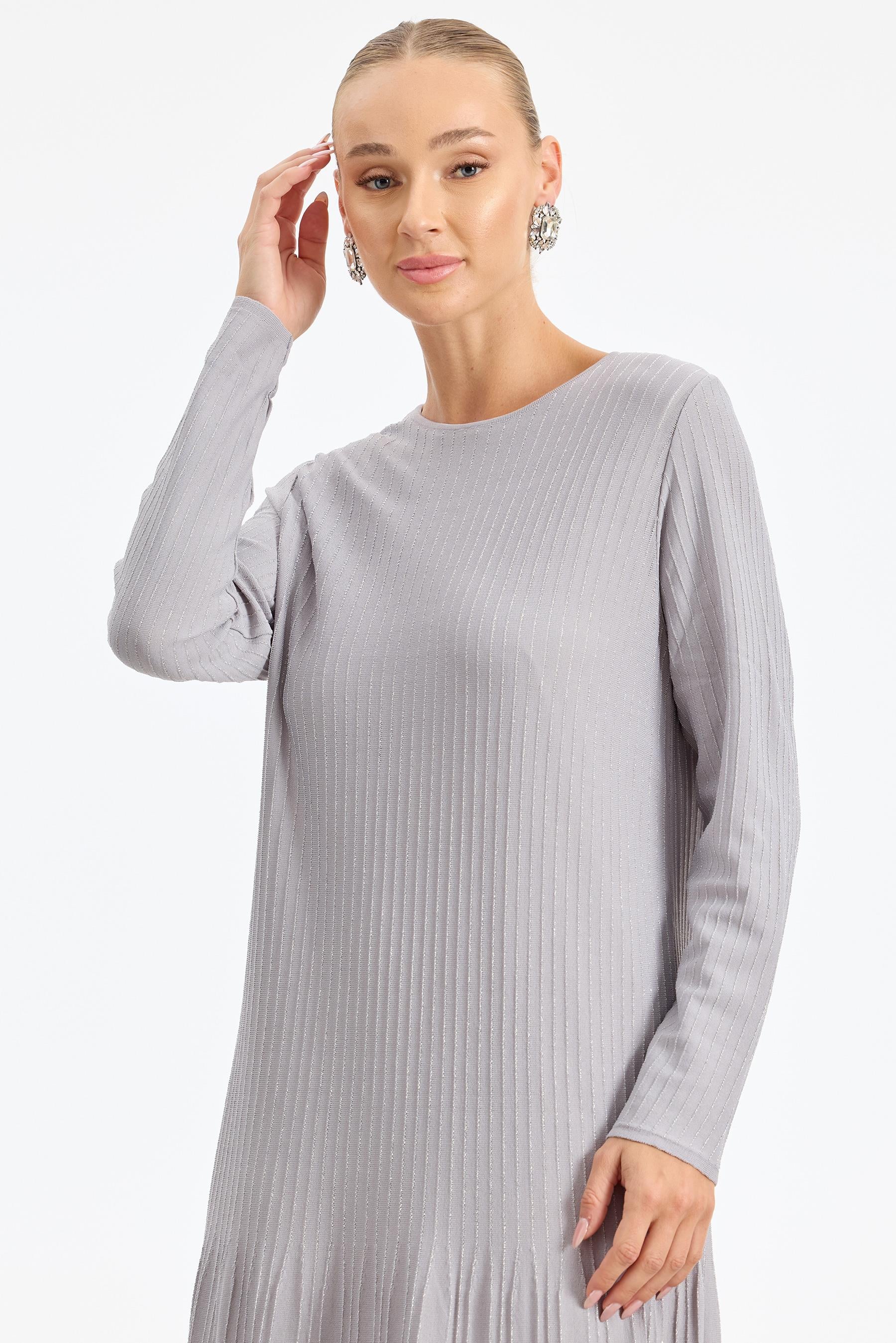 Simli Rayon Elbise GRİ