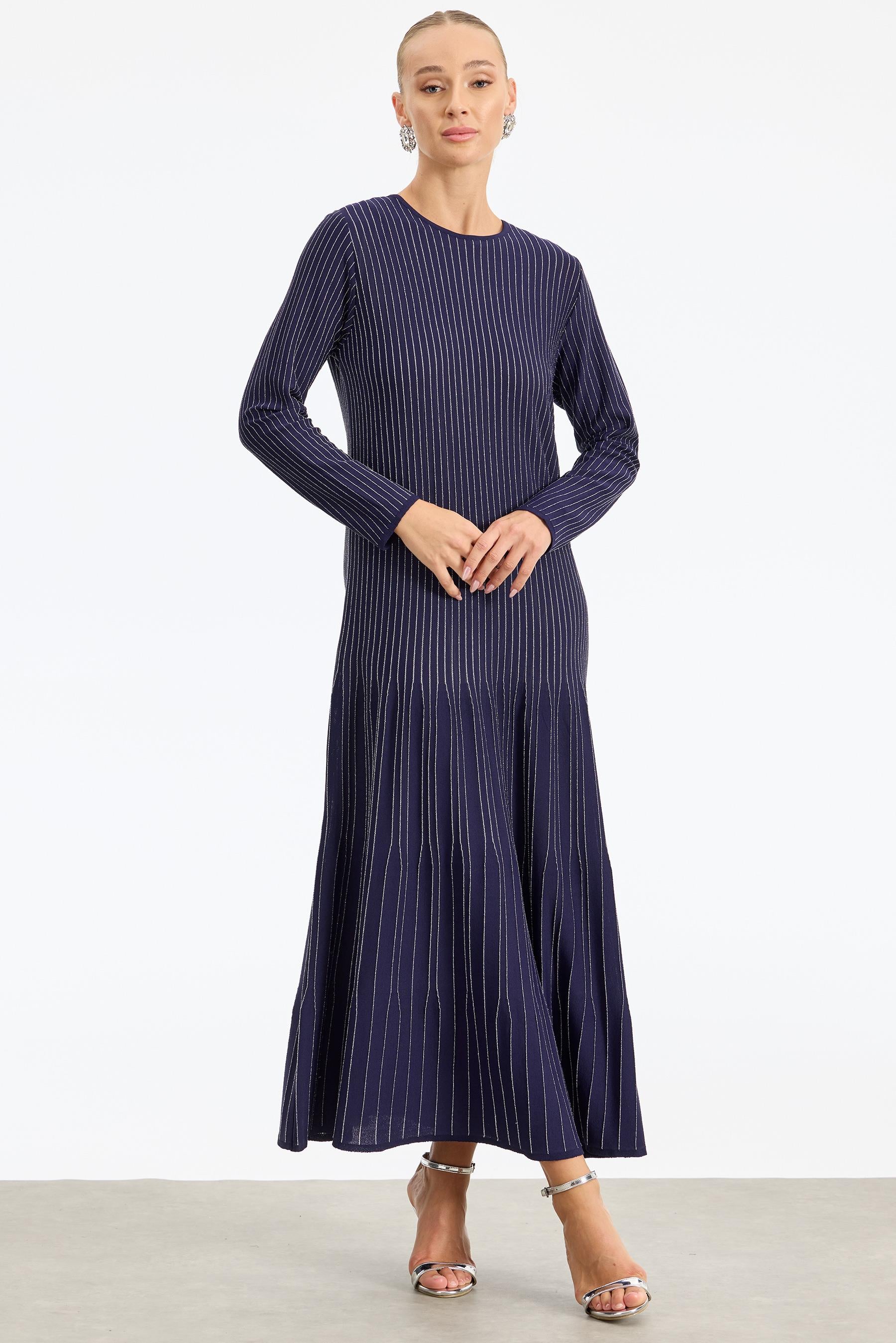 Simli Rayon Elbise NAVY