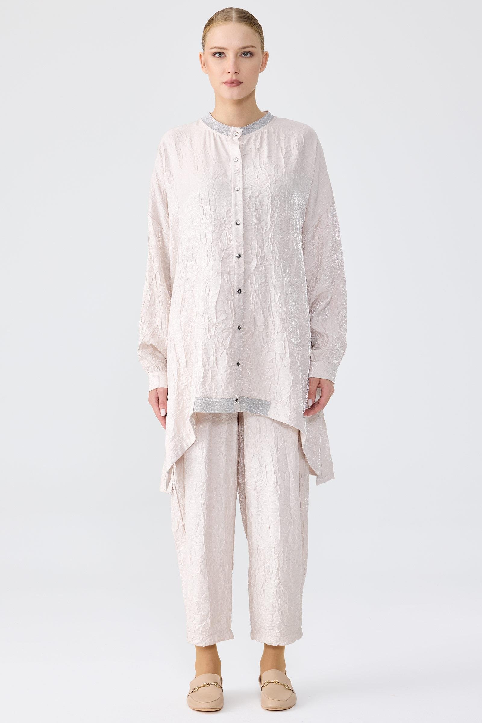 Simli Rİbanalı Kraşlı Pantolonlu Takım BEJ