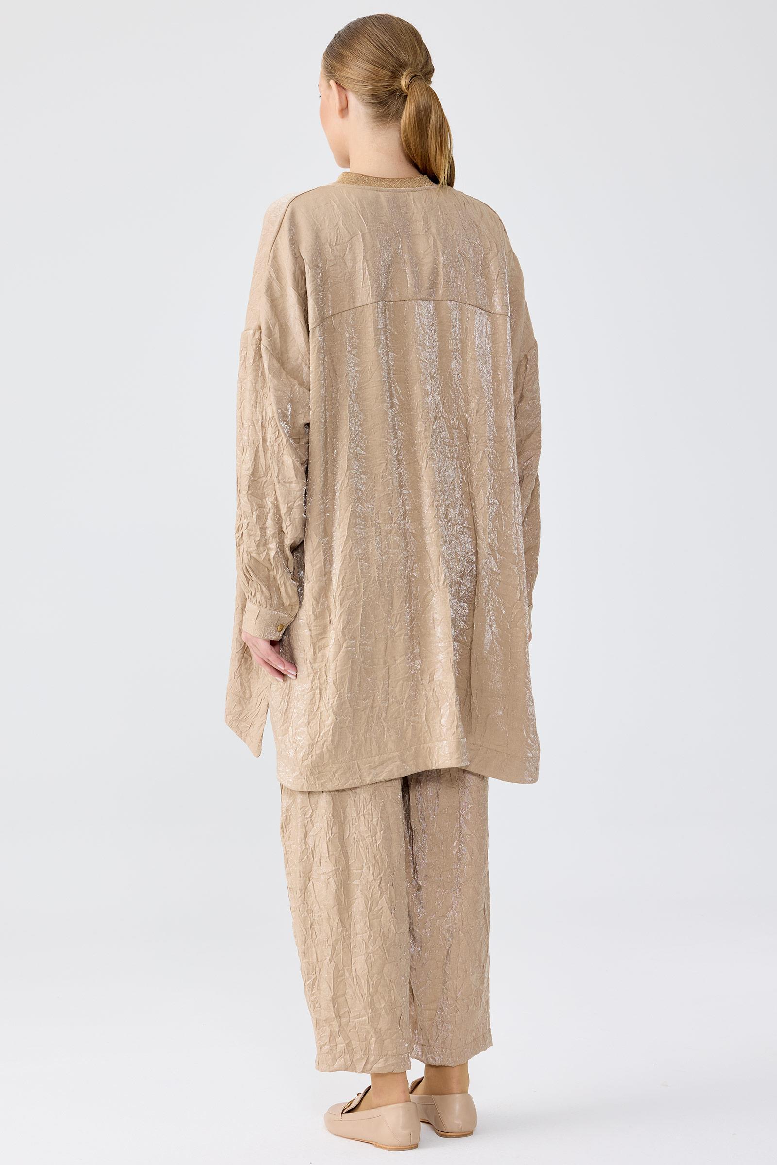 Simli Rİbanalı Kraşlı Pantolonlu Takım KAHVE