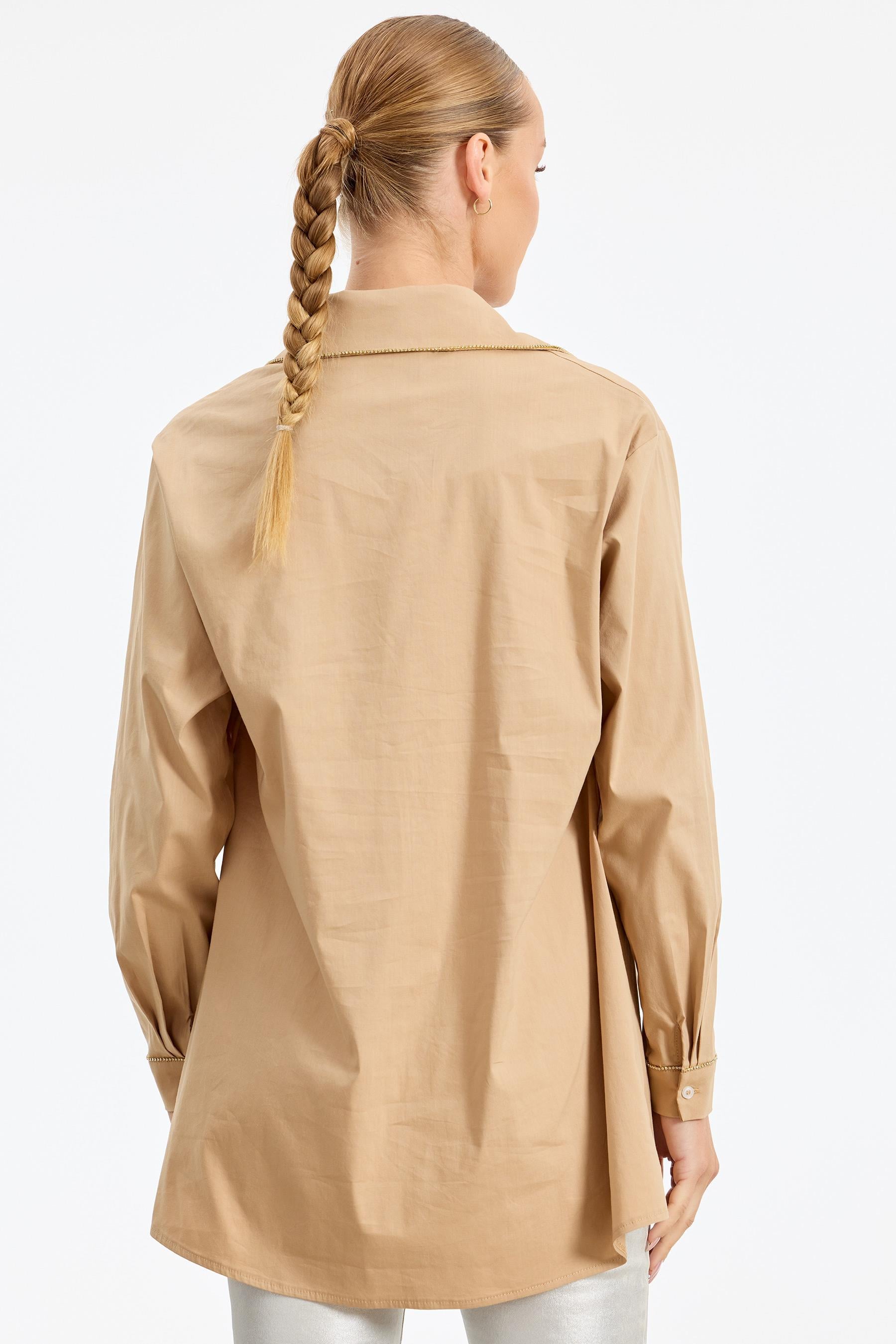 Straz Taş Detaylı Poplin Gömlek CAMEL