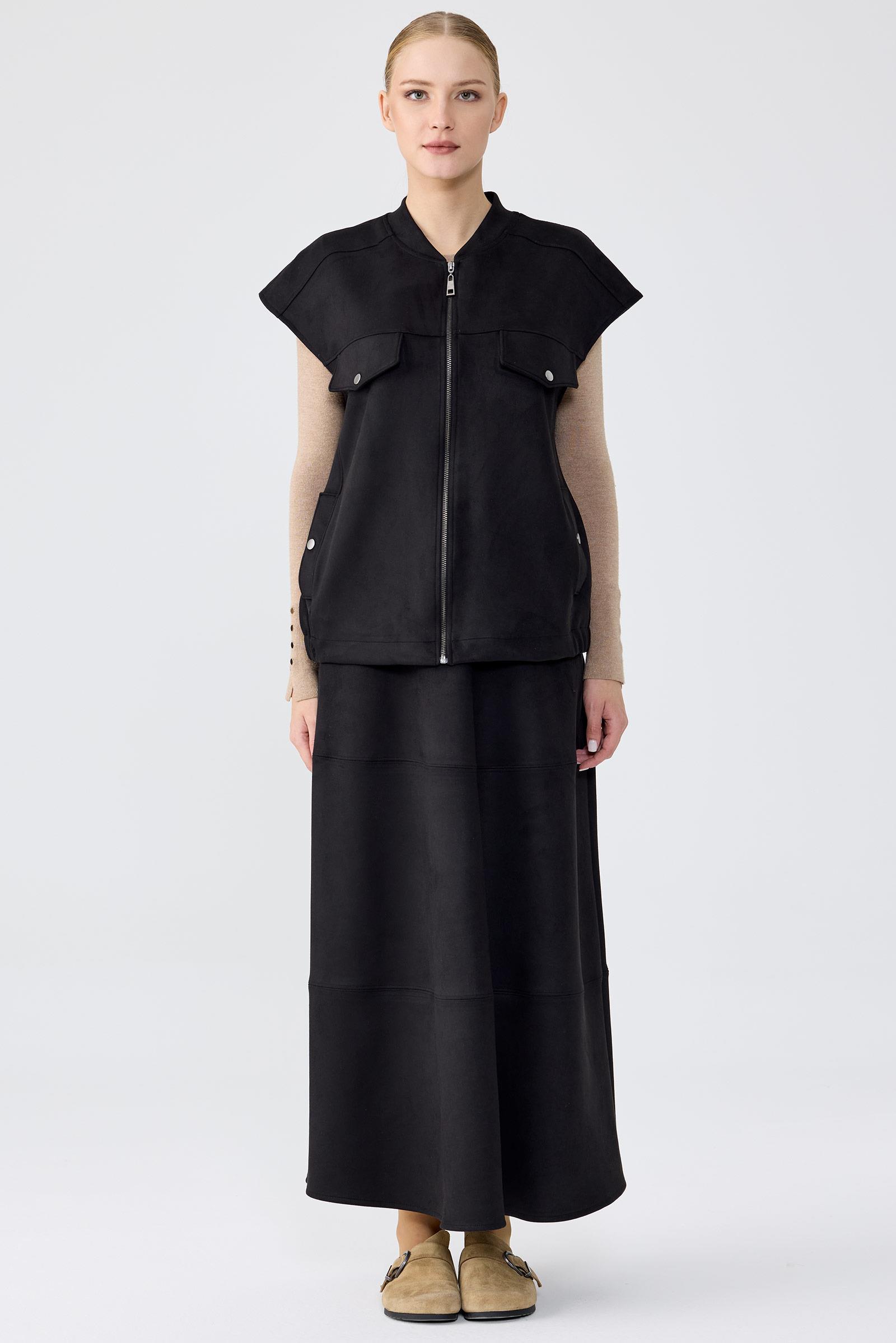 Süet Yelek Kloş Etek Takım SİYAH