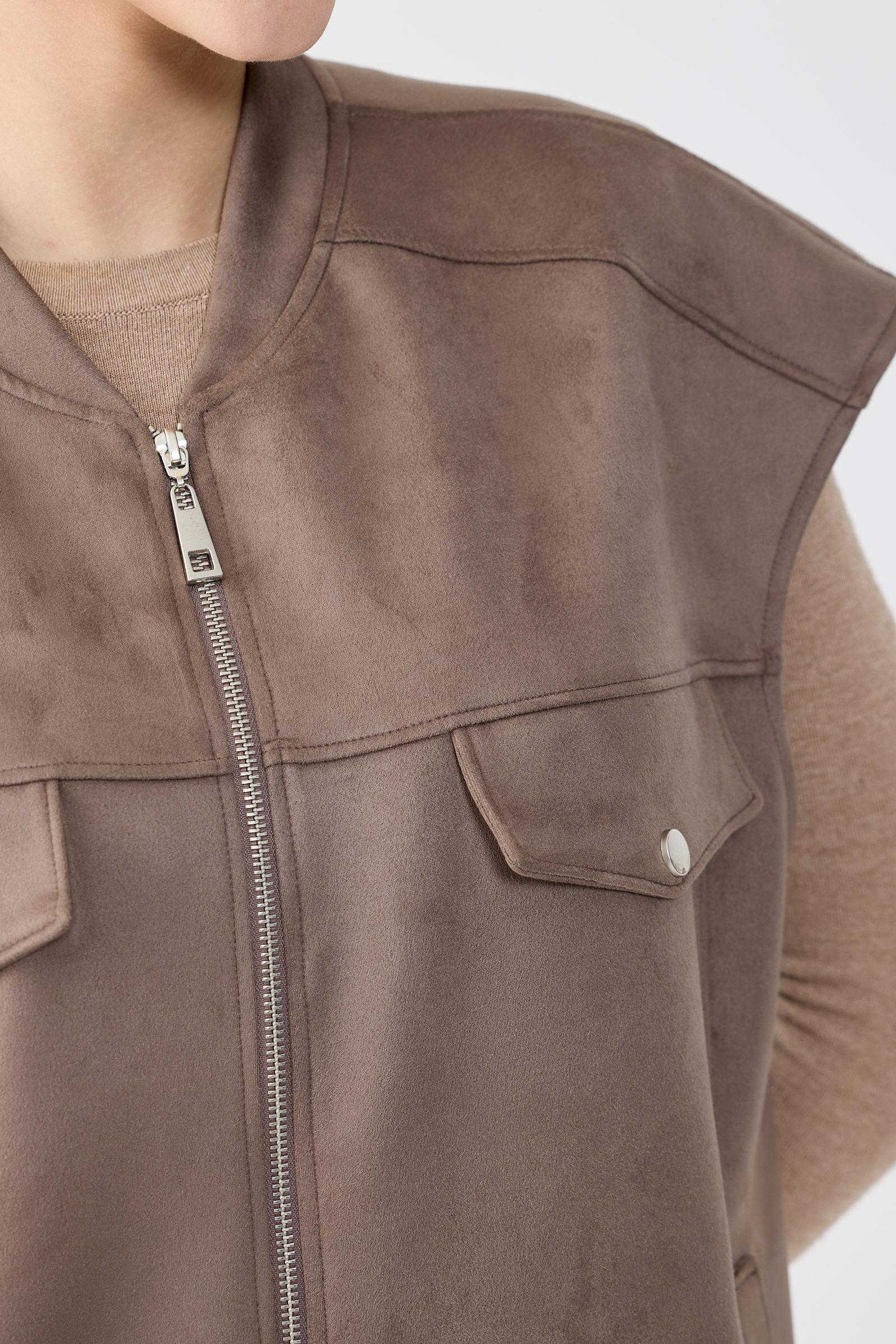 Süet Yelek Kloş Etek Takım VİZON