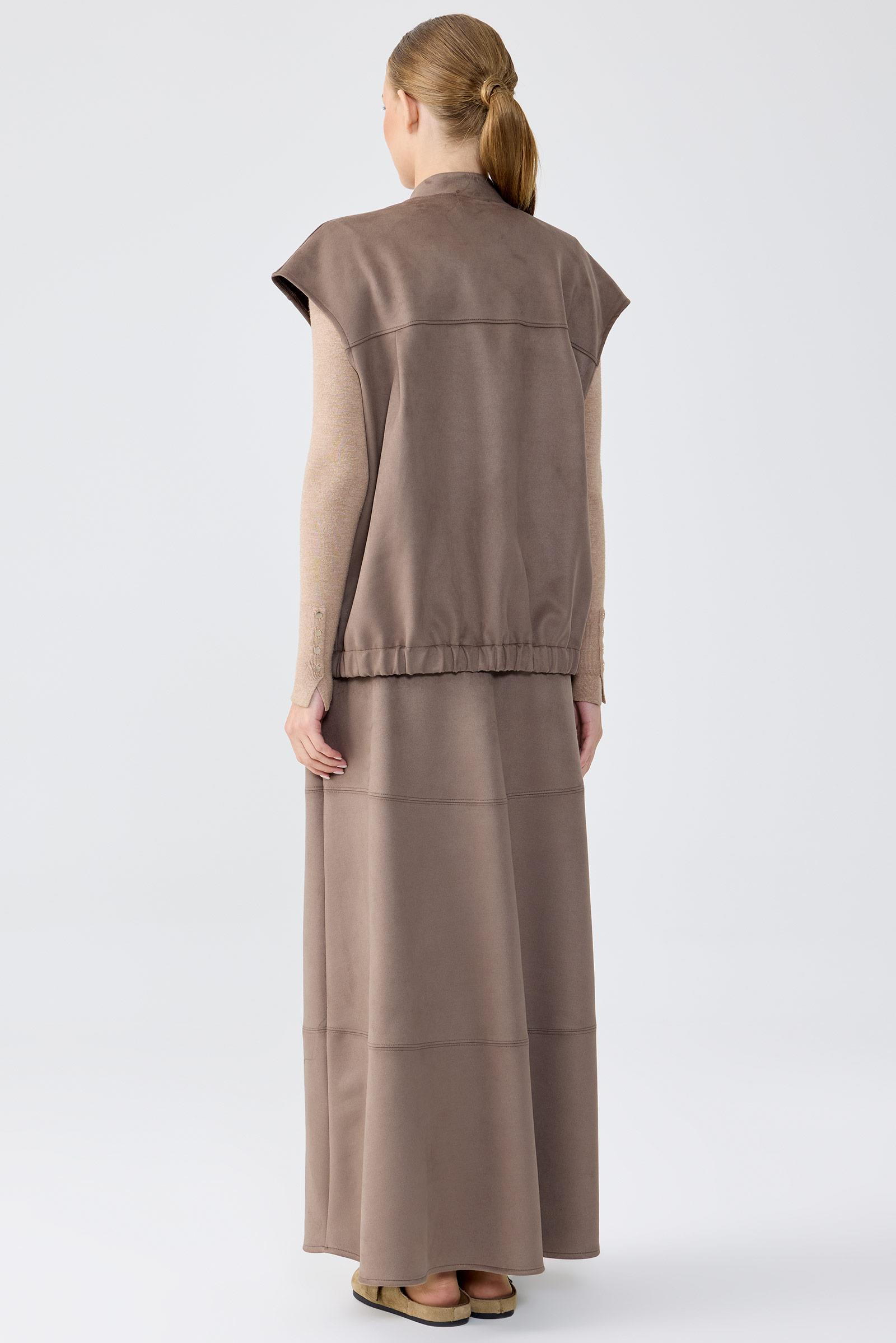 Süet Yelek Kloş Etek Takım VİZON