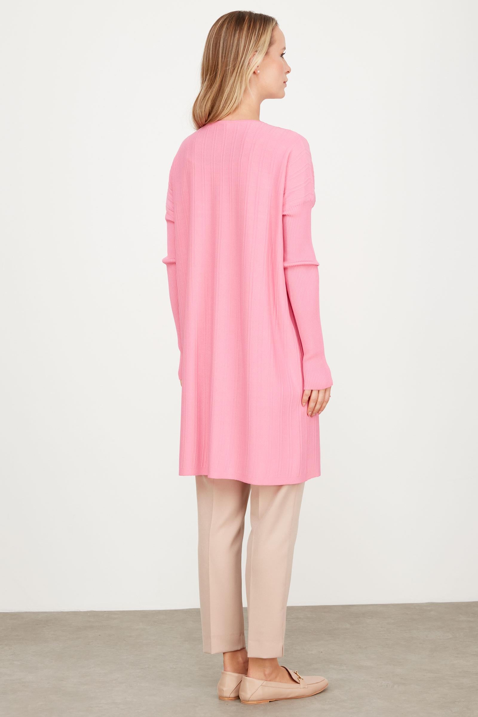 T KALIP ÇİZGİ DETAYLI BASİC RAYON TUNİK PEMBE