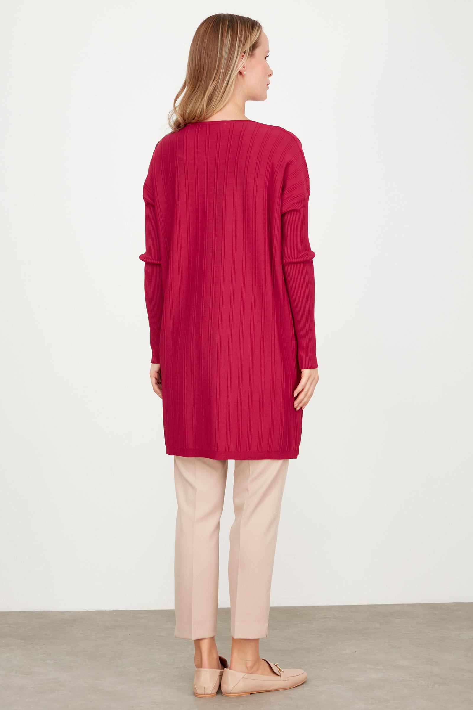 T KALIP ÇİZGİ DETAYLI BASİC RAYON TUNİK FUŞYA