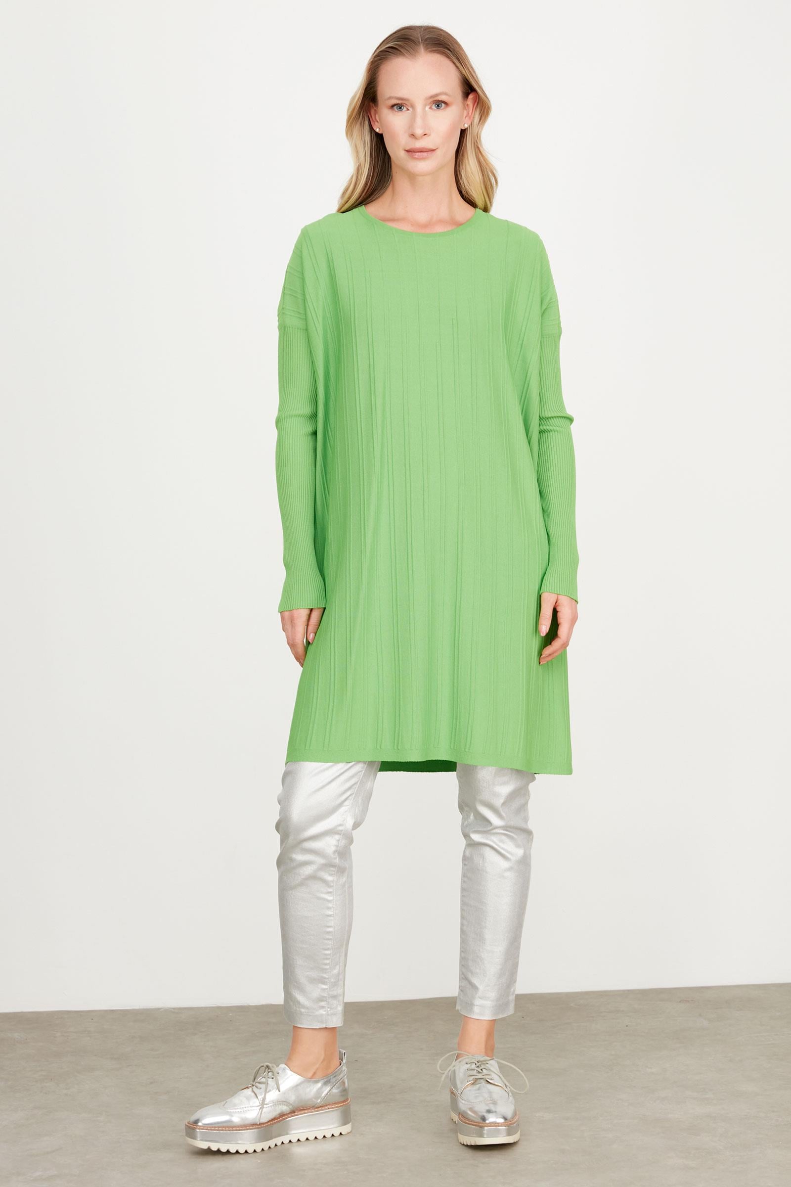 T KALIP ÇİZGİ DETAYLI BASİC RAYON TUNİK YEŞİL