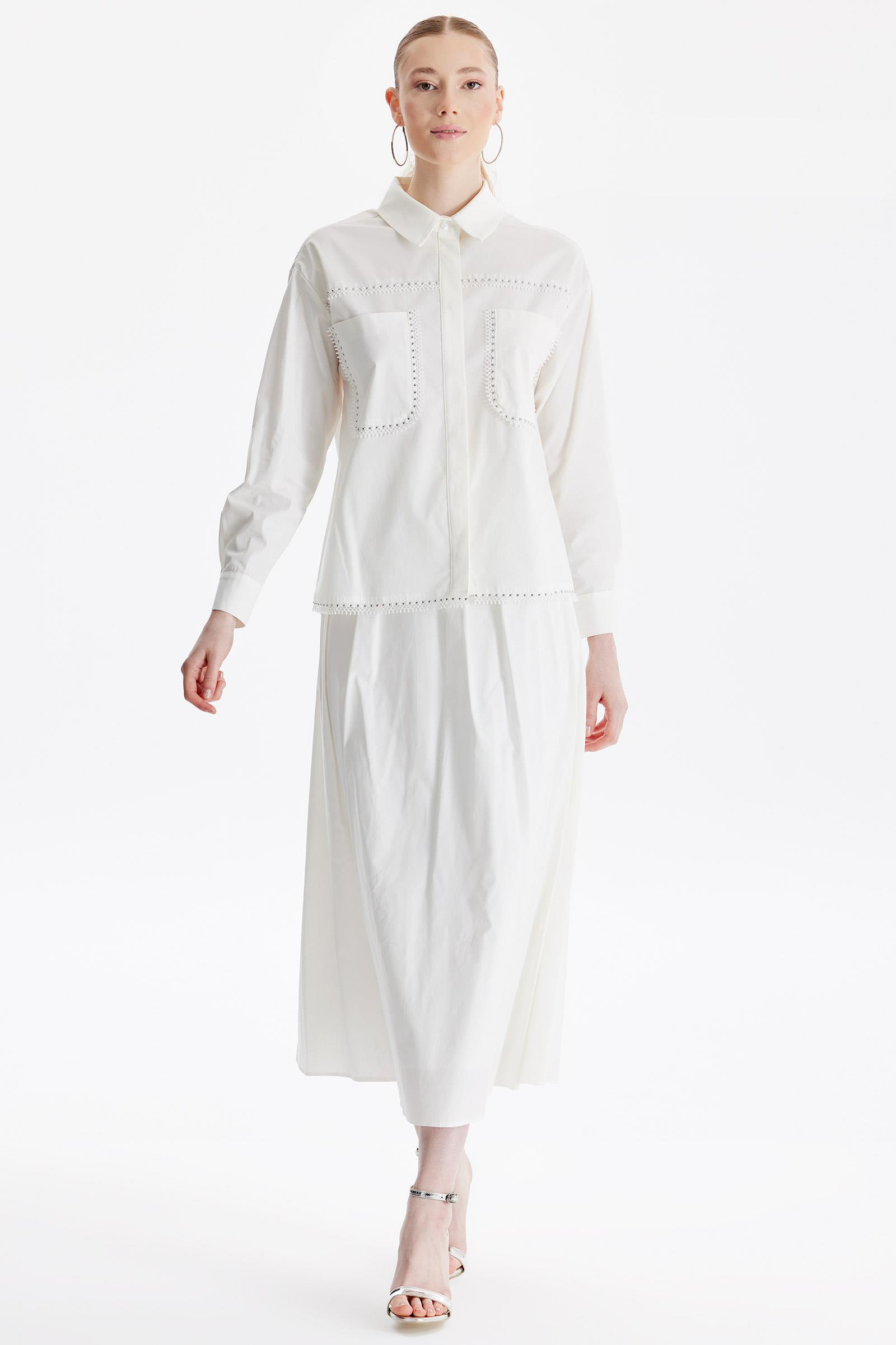 Taş Detaylı Etekli Dokuma Takım EKRU