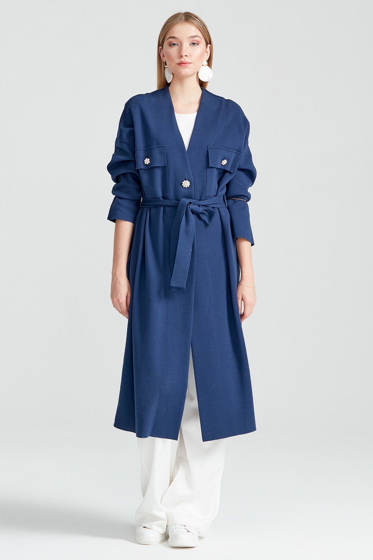 TAŞ DÜĞME DETAYLI TRİKO HIRKA CLASSİC BLUE