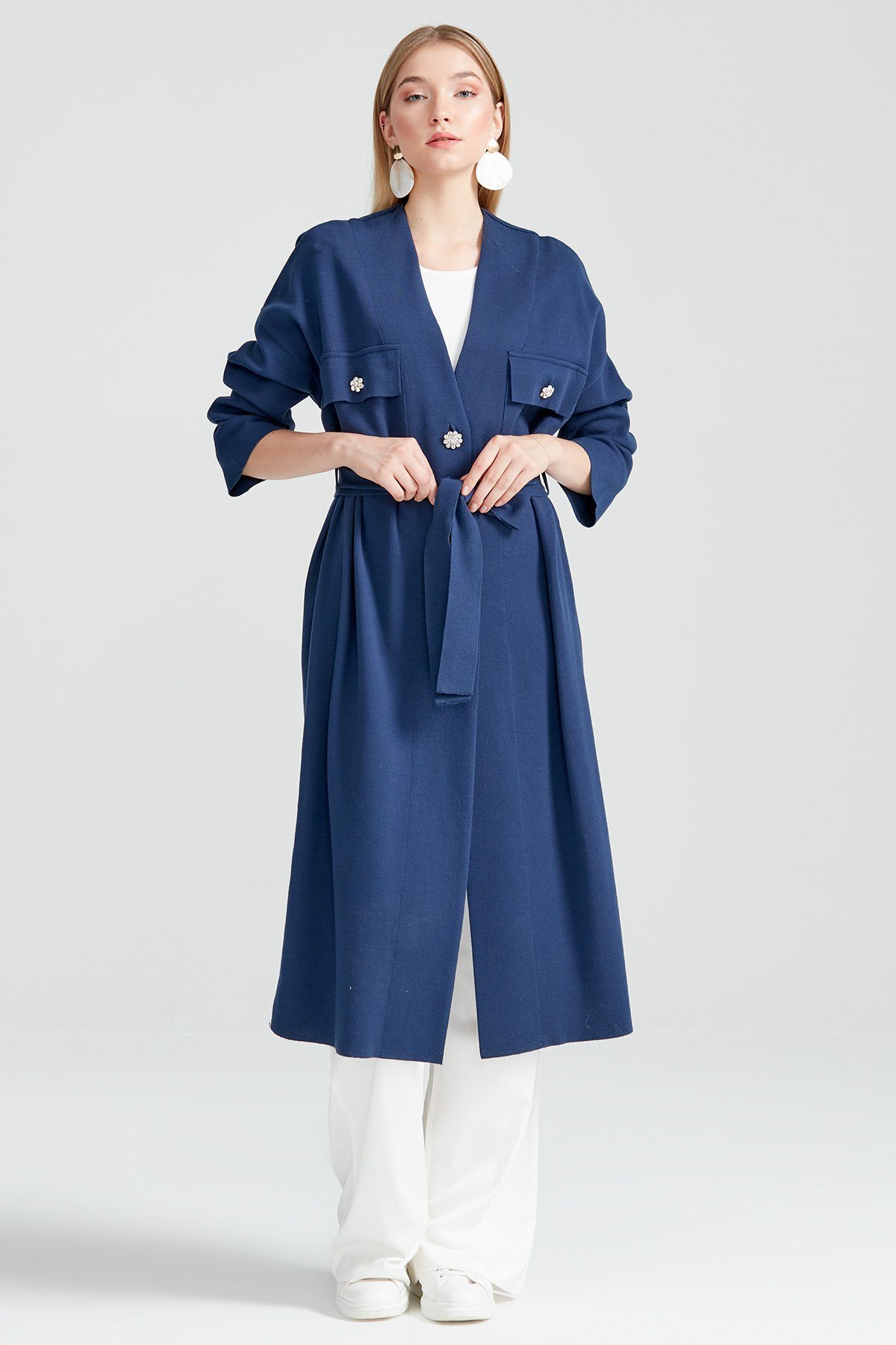 TAŞ DÜĞME DETAYLI TRİKO HIRKA CLASSİC BLUE