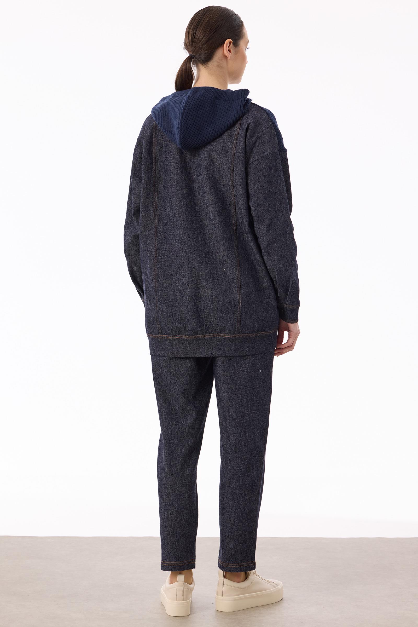 Triko Kombinli Kapüşonlu Denim Takım LACİVERT