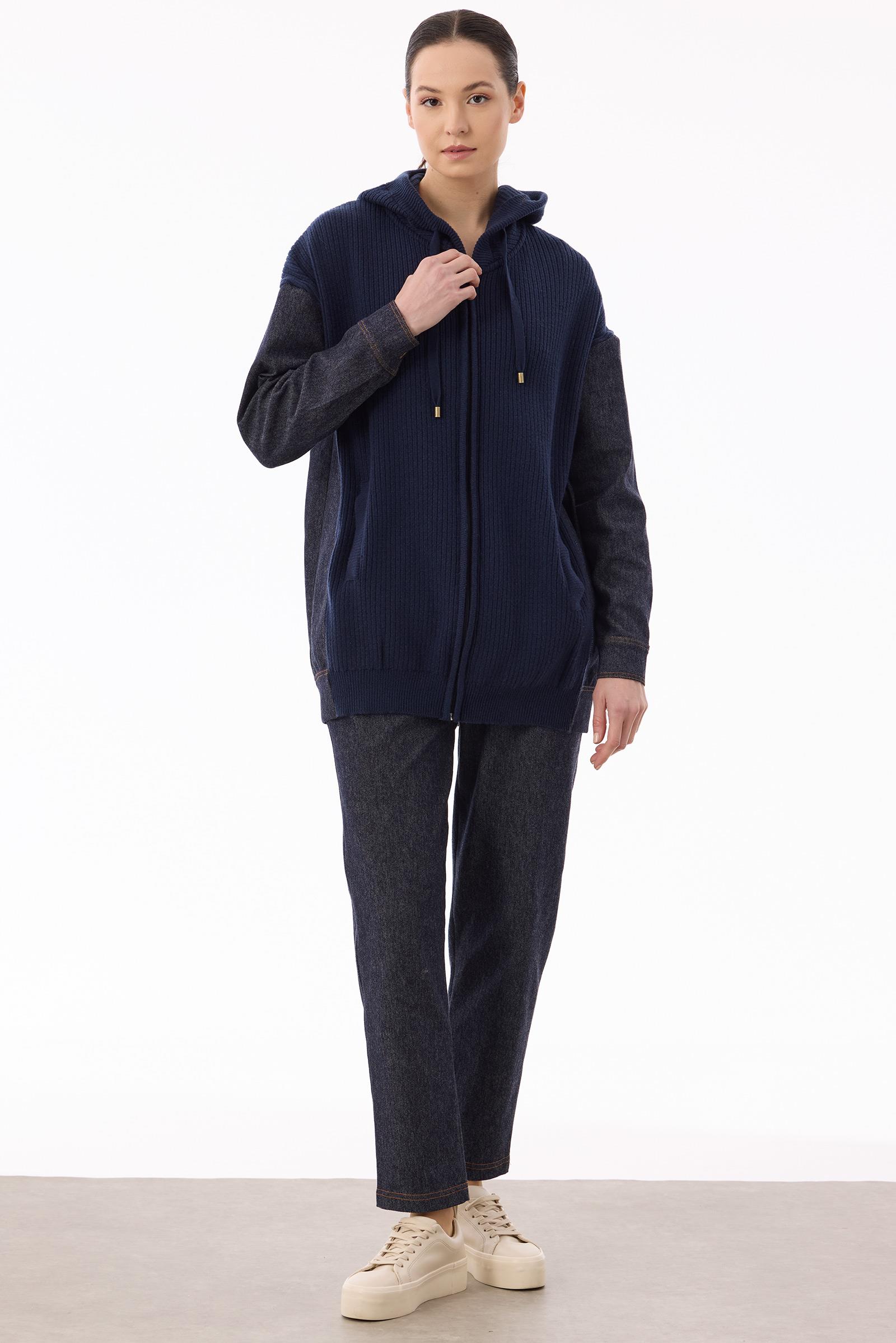 Triko Kombinli Kapüşonlu Denim Takım LACİVERT