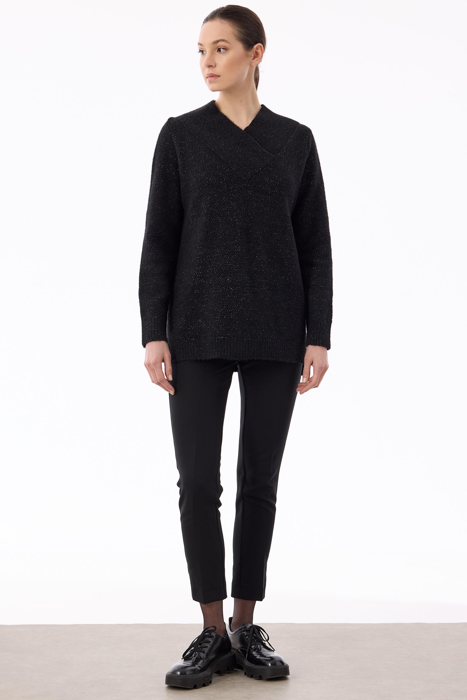 V Yaka Pullu Tunik SİYAH