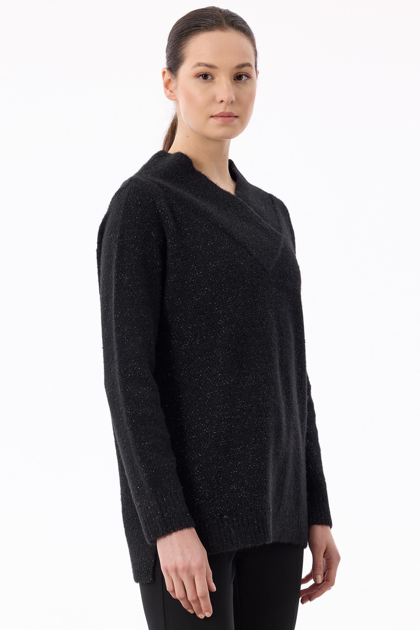 V Yaka Pullu Tunik SİYAH