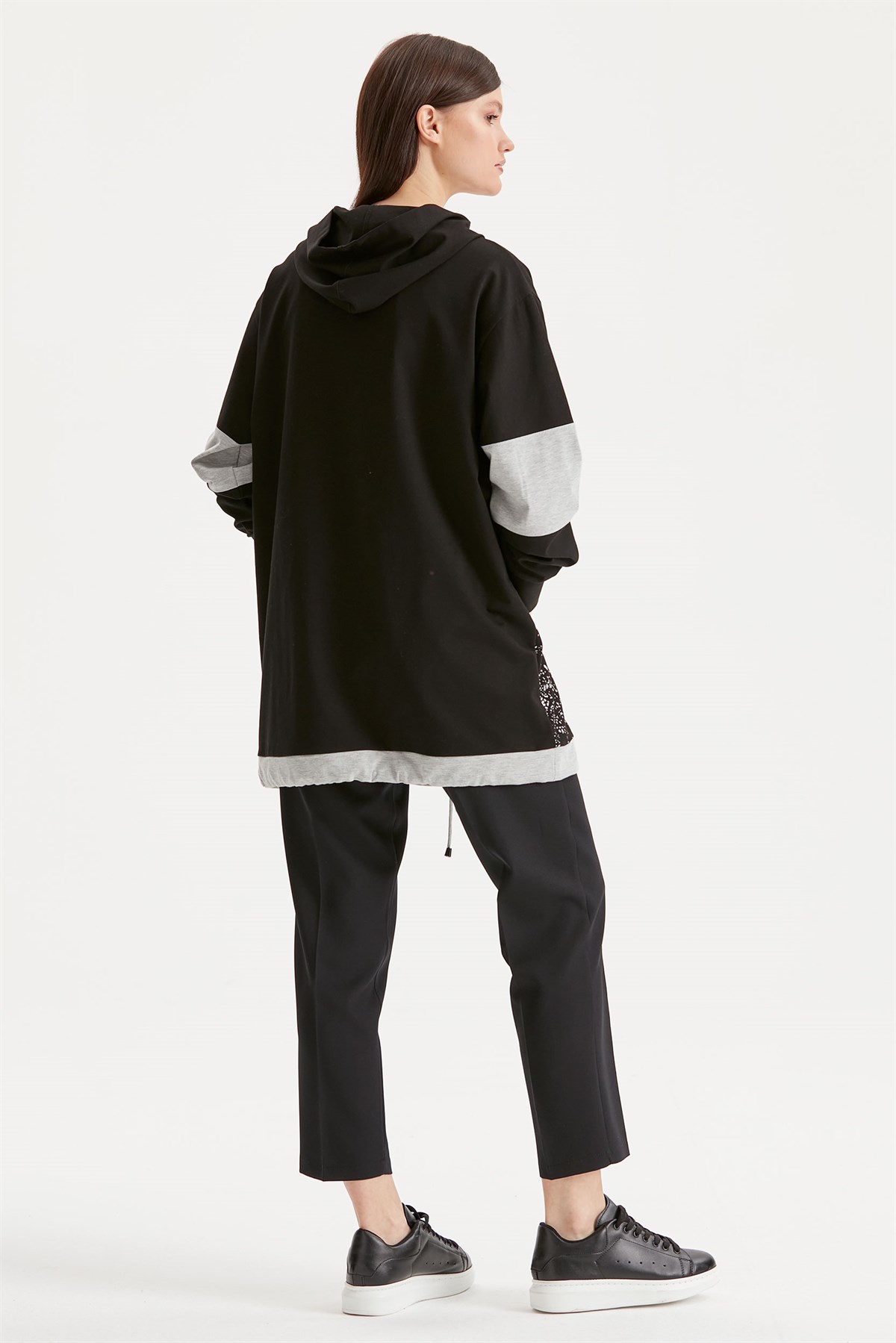 Varak Baskılı Kapüşonlu Sweat Tunik