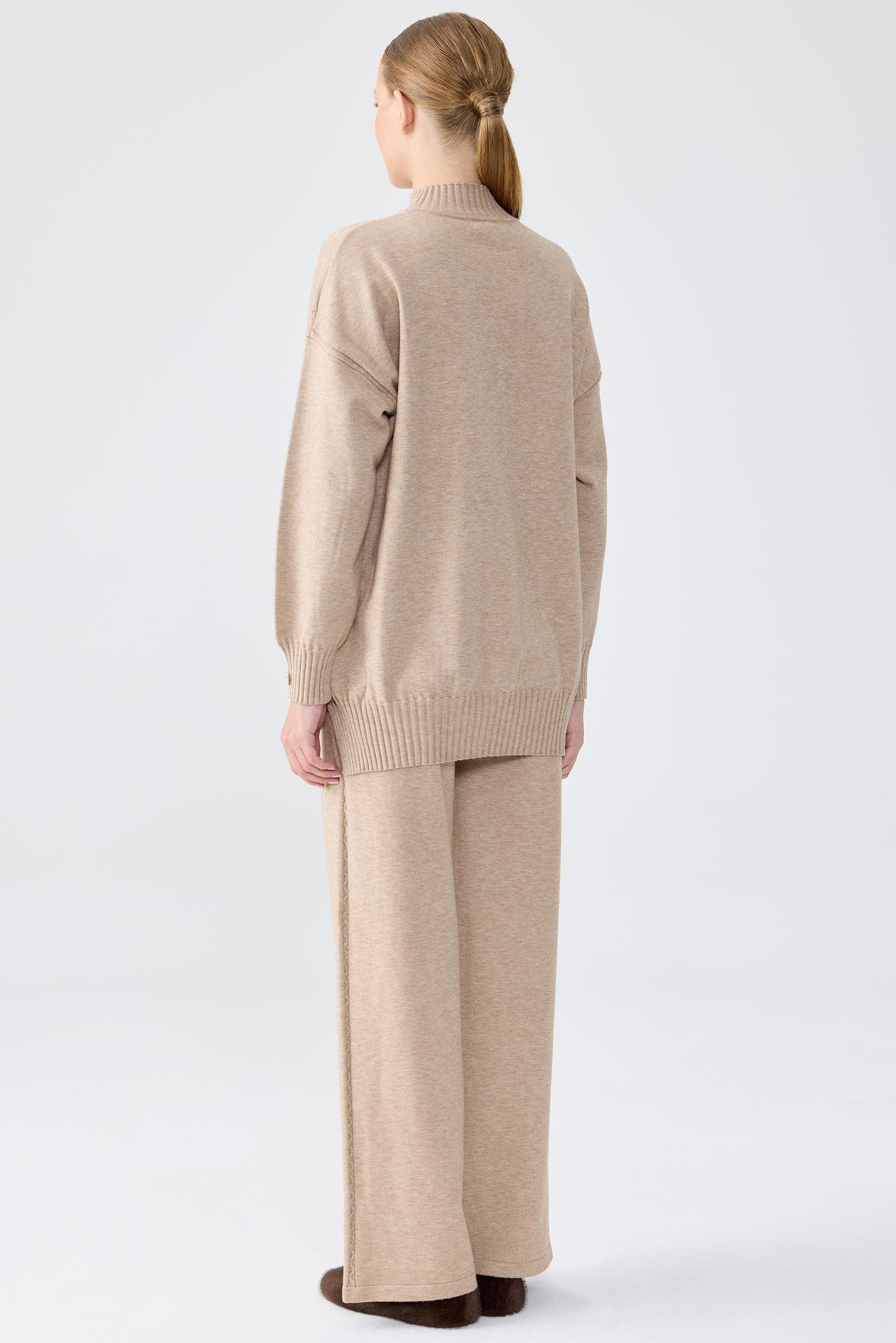 Yanları Düğmeli Tunik Pantolon Takım VİZON