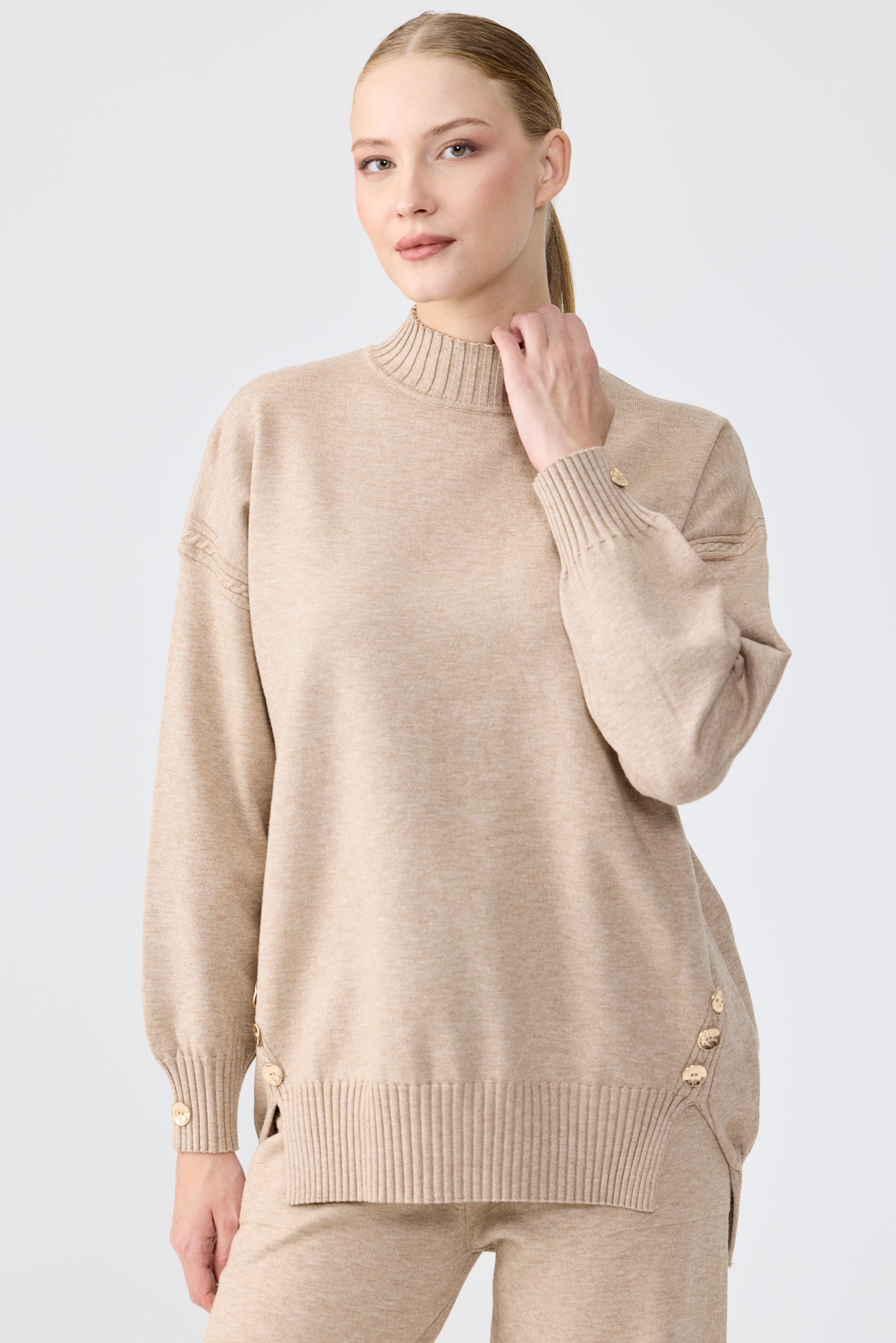 Yanları Düğmeli Tunik Pantolon Takım VİZON