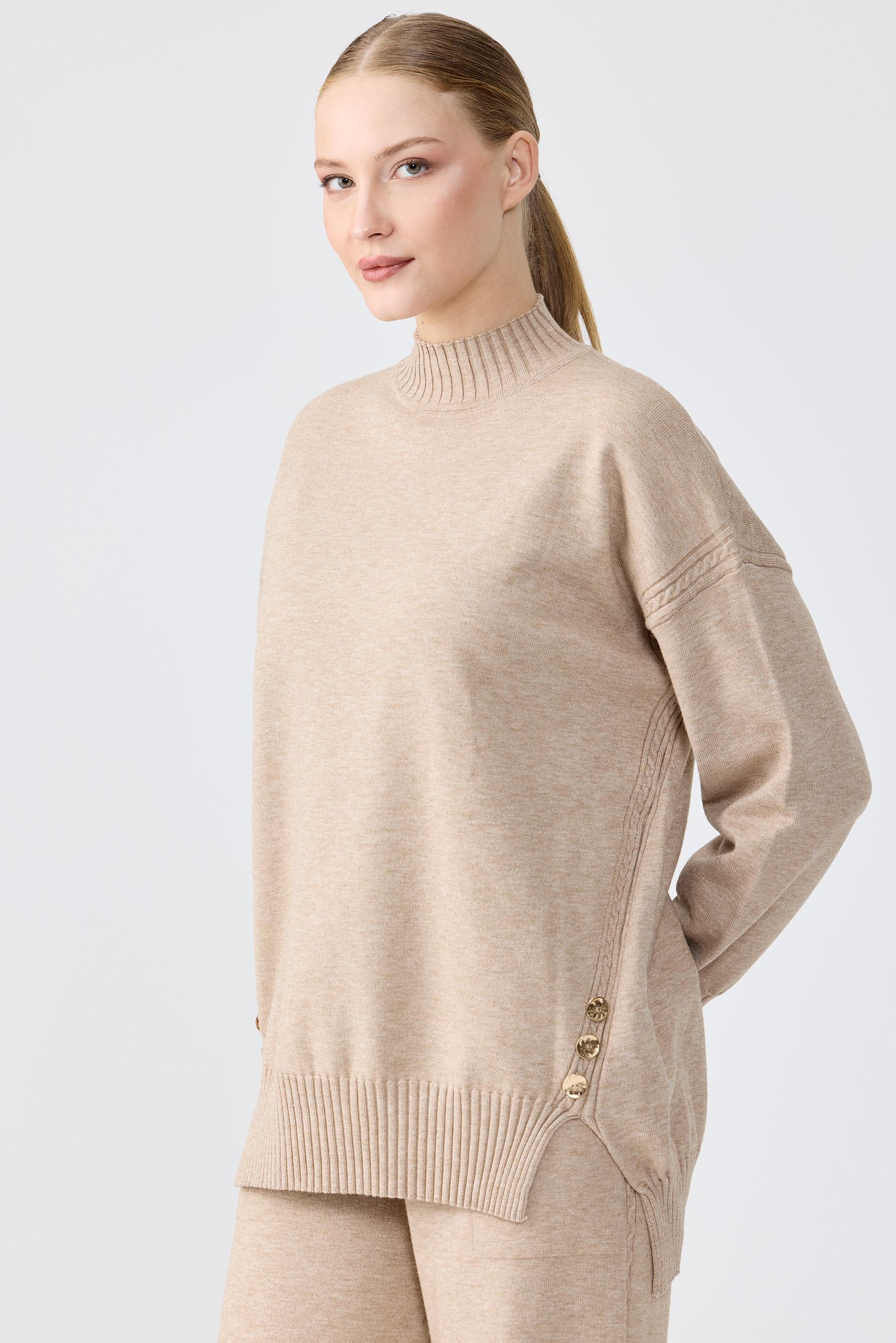 Yanları Düğmeli Tunik Pantolon Takım VİZON