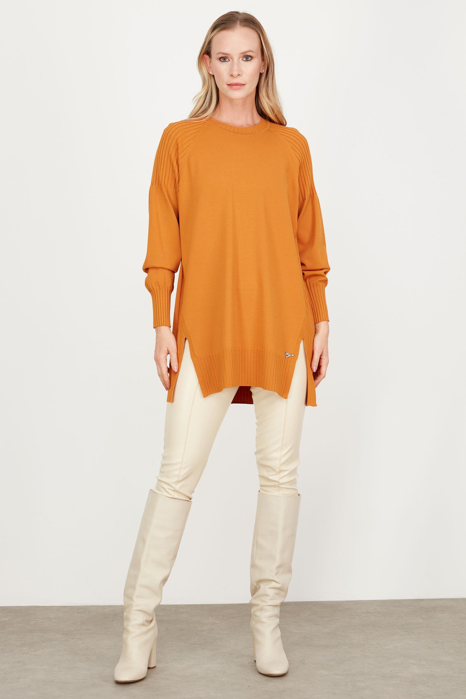 YANLARI YIRTMAÇLI RAYON TUNİK HARDAL