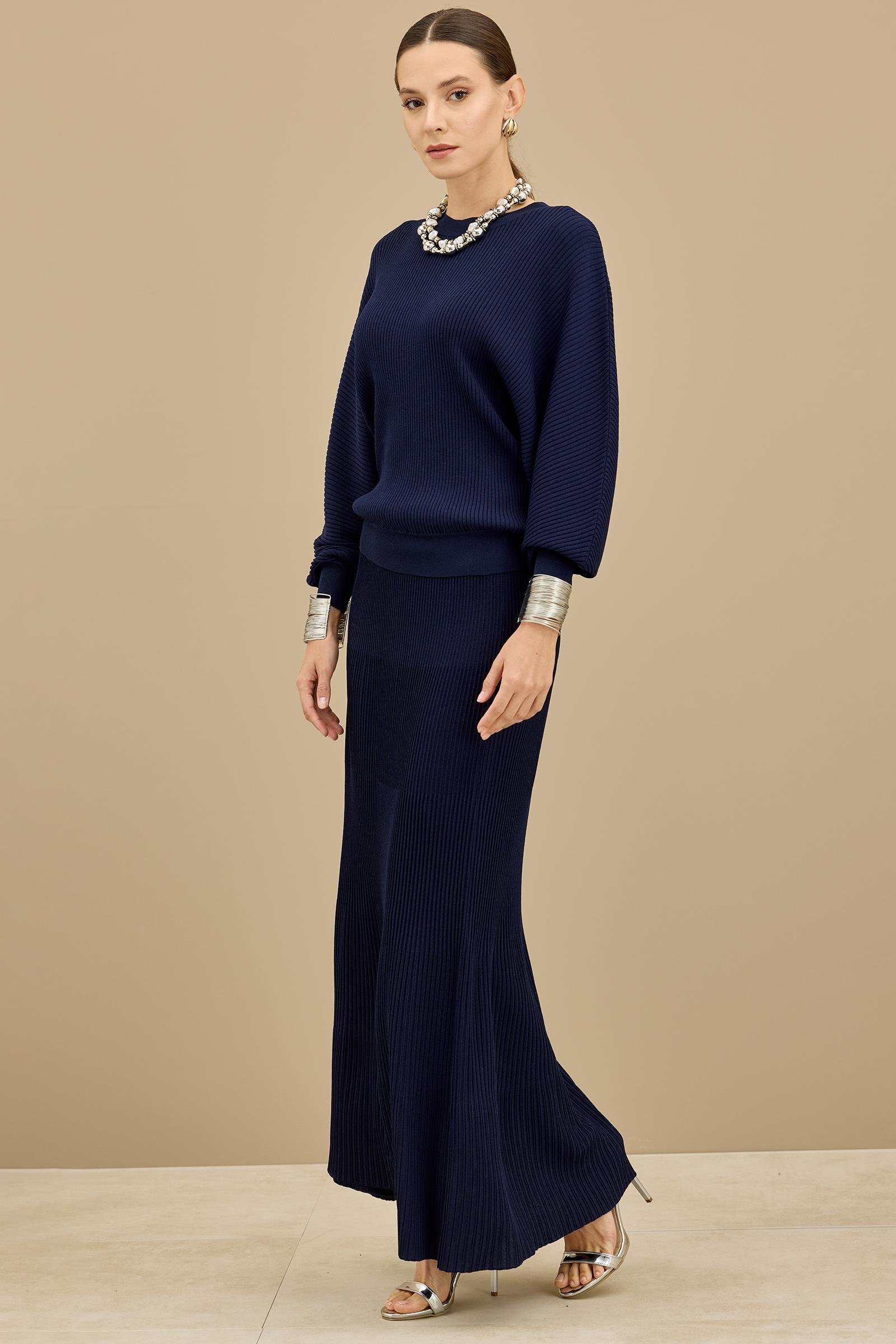 Yarasa Kollu Etekli Rayon Takım LACİVERT