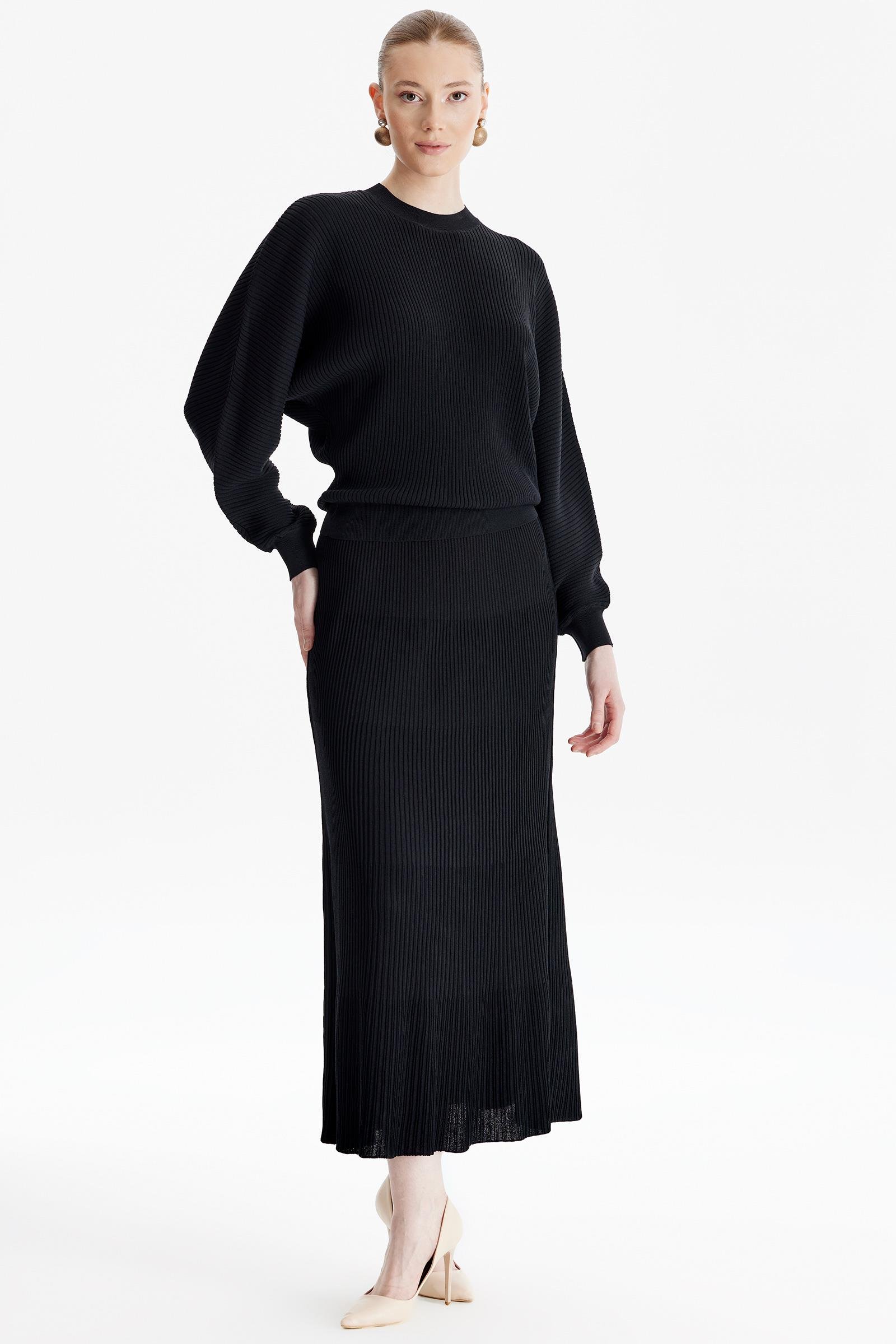 Yarasa Kollu Etekli Rayon Takım SİYAH