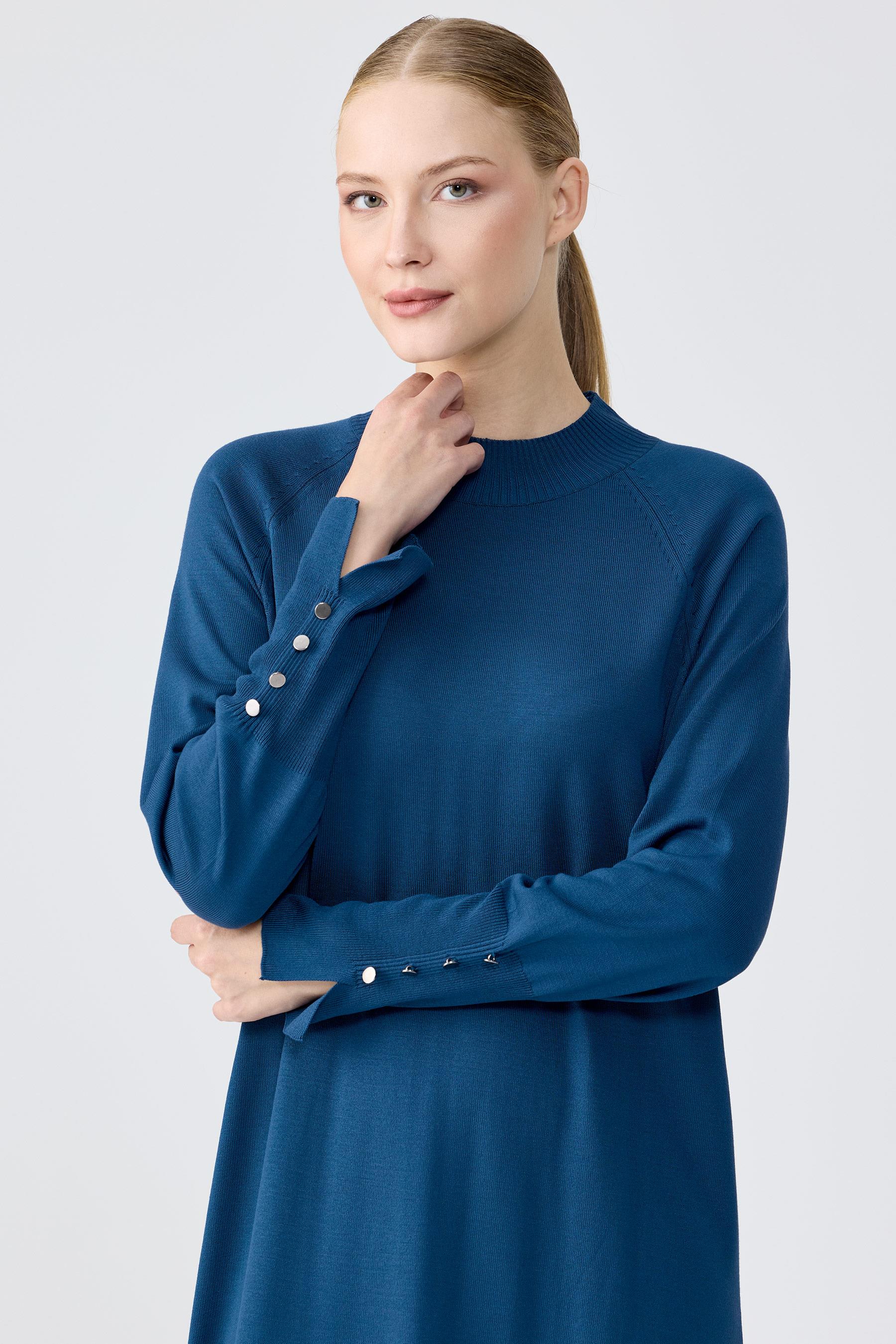 Yarım Balıkçı Basic Triko Elbise C.BLUE
