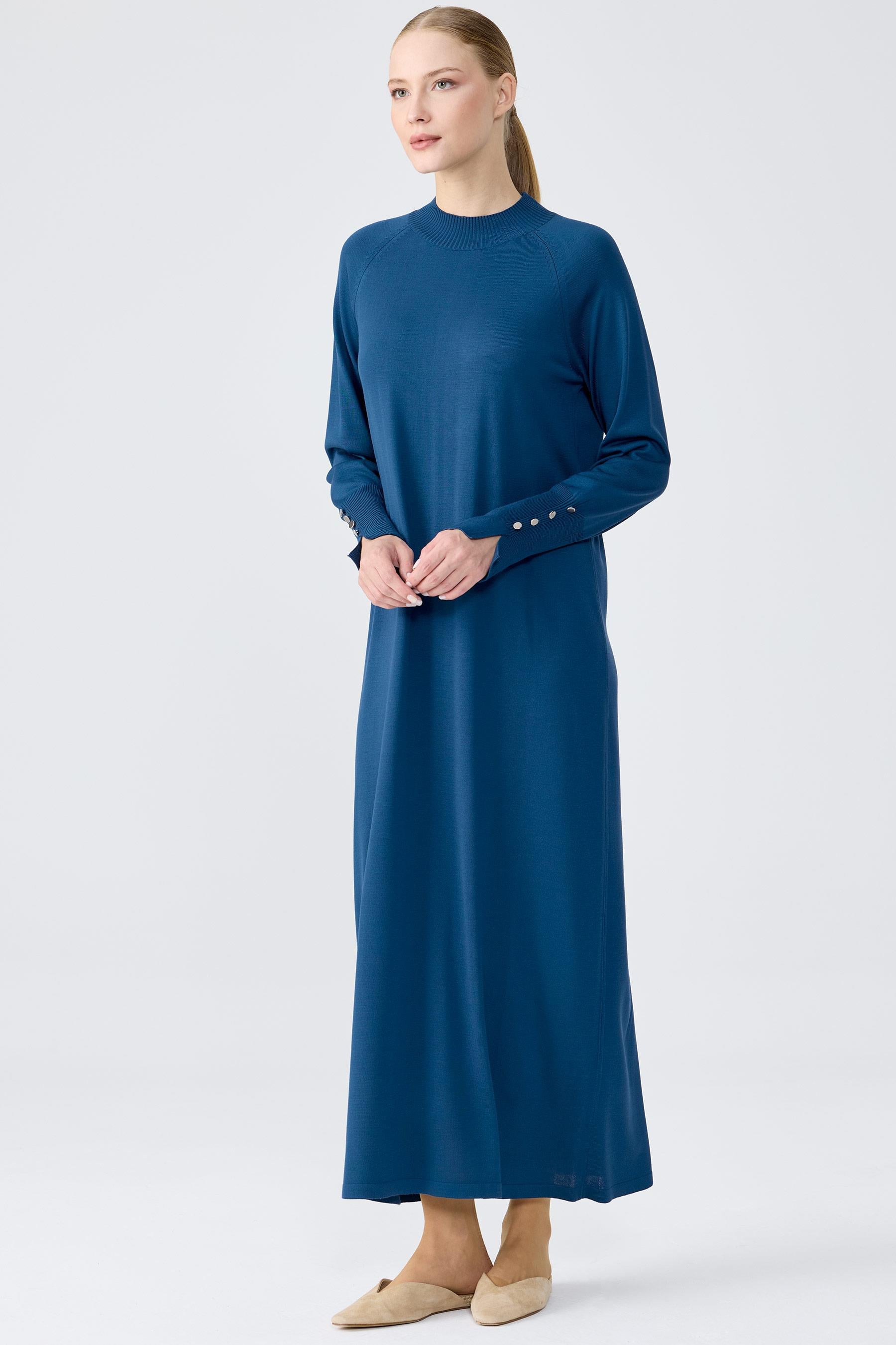 Yarım Balıkçı Basic Triko Elbise C.BLUE