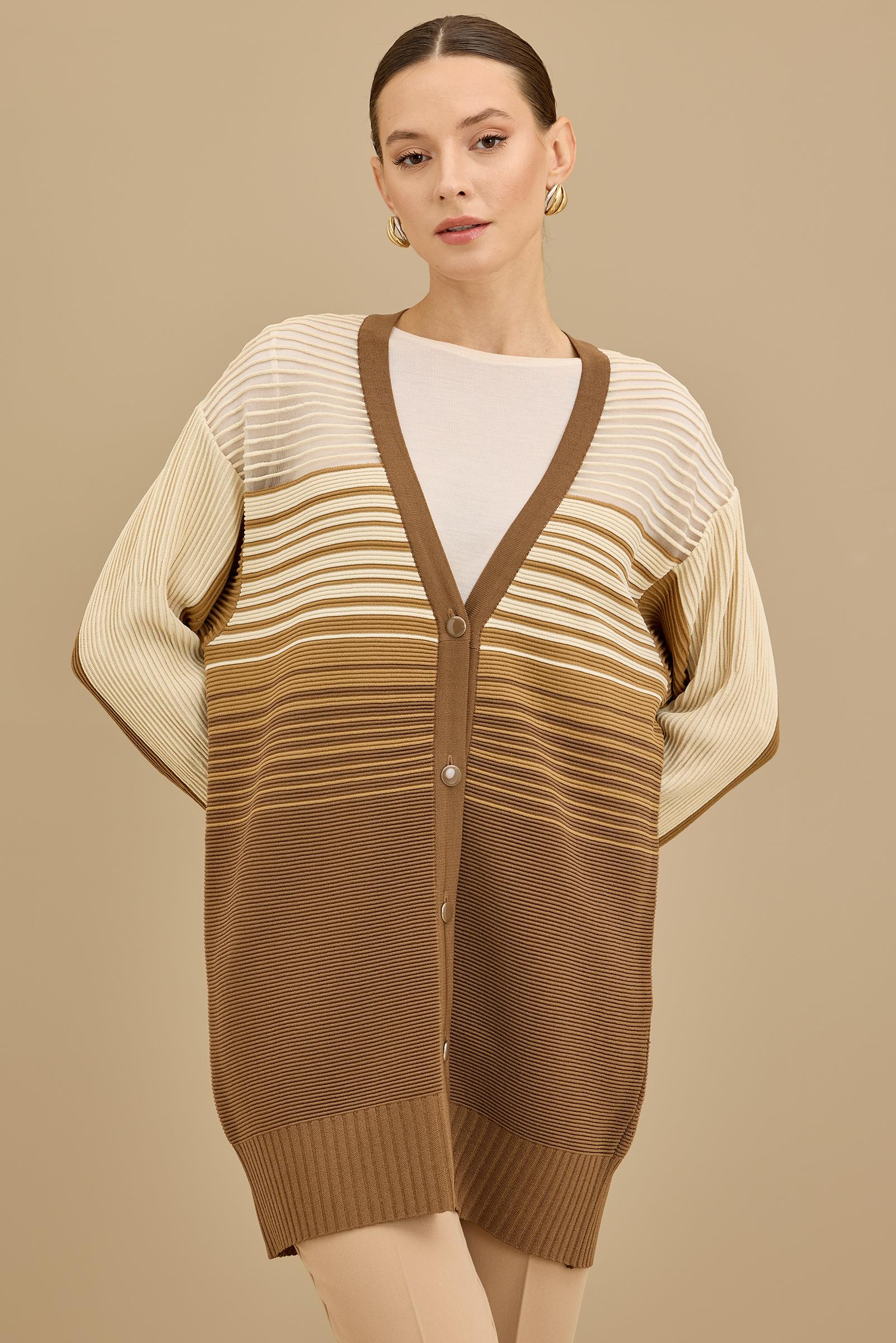 Yığma Detaylı Rayon Hırka KAHVE